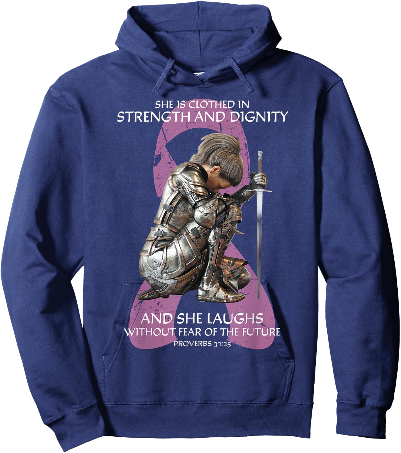 Christian Verse Women Breast Cancer Warrior Survivor Pink Hoodie - Hoodie | Navy