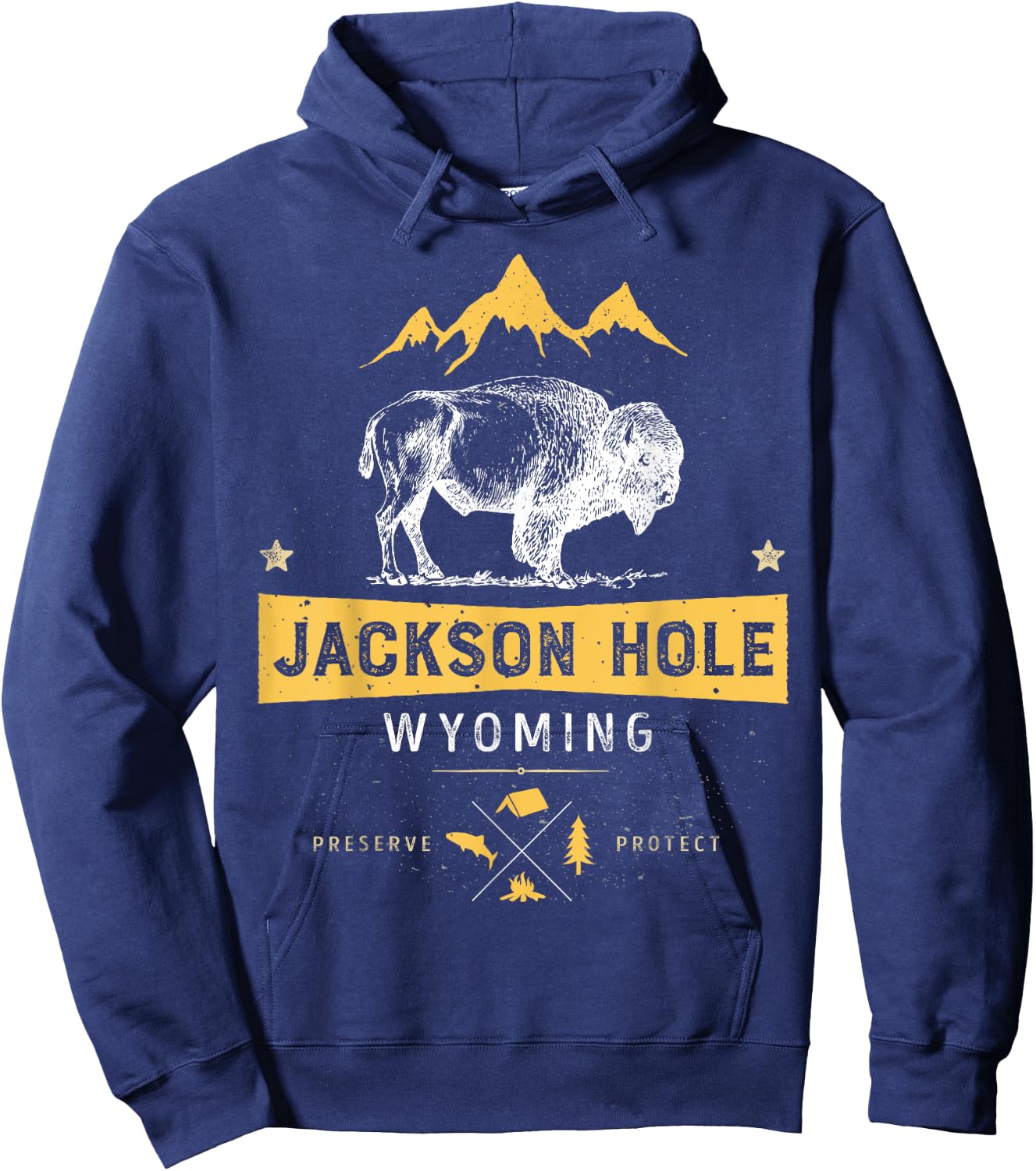 Jackson Hole T Shirt Wyoming Vintage Bison Buffalo Men Women Hoodie - Hoodie | Navy