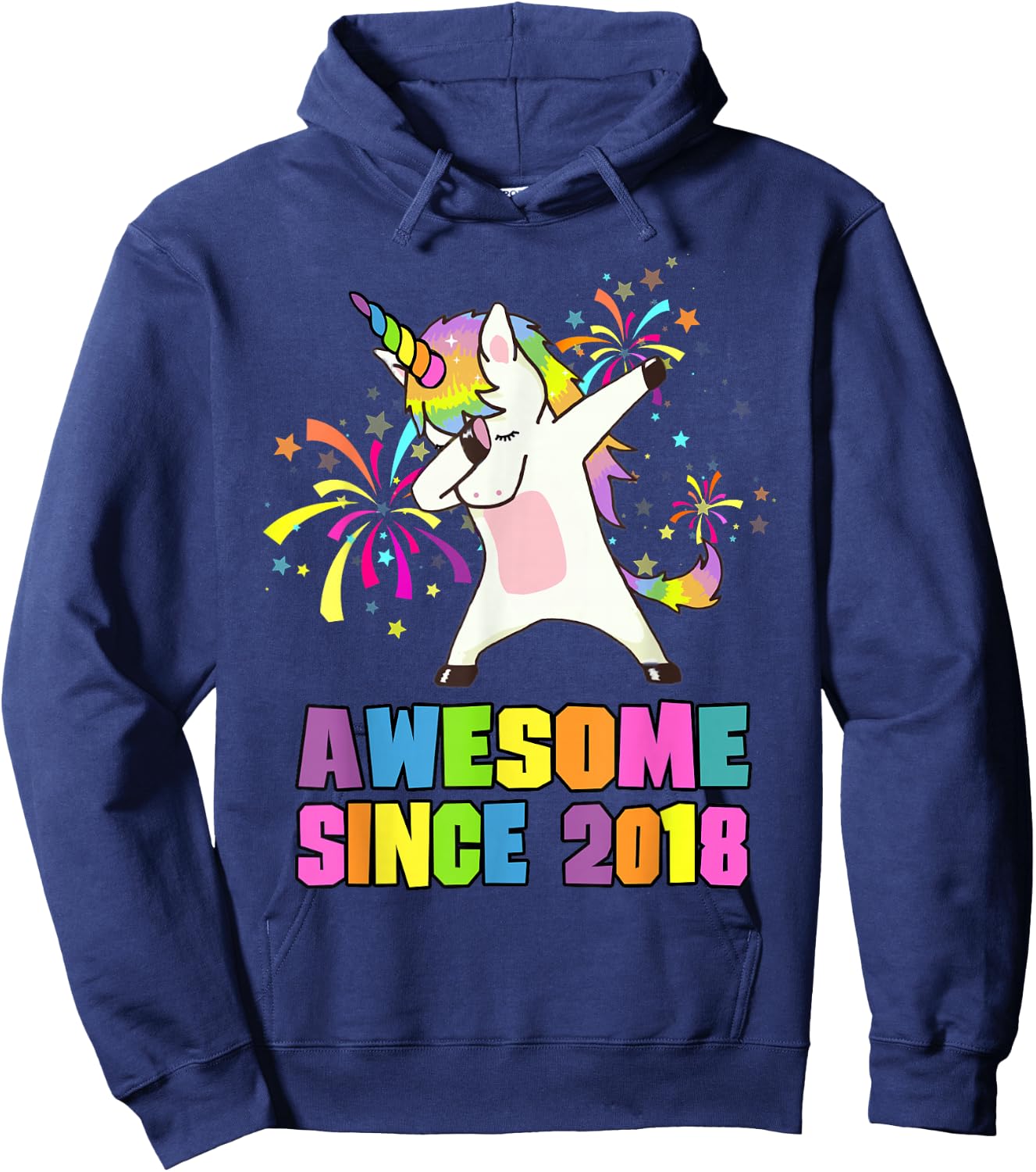 7 Years Old 7th Birthday Awesome Since 2018 Unicorn Hoodie - Hoodie | Navy