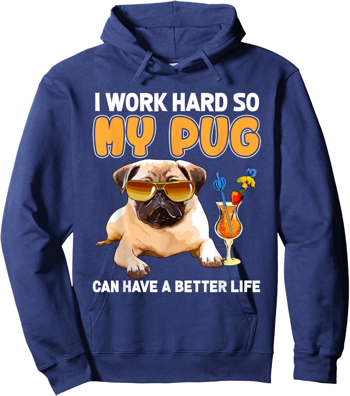 Funny Pug Designs Pug Lover Gifts Shirt , -Adults and Kids, Black, Small, Short Sleeve Hoodie - Hoodie | Navy