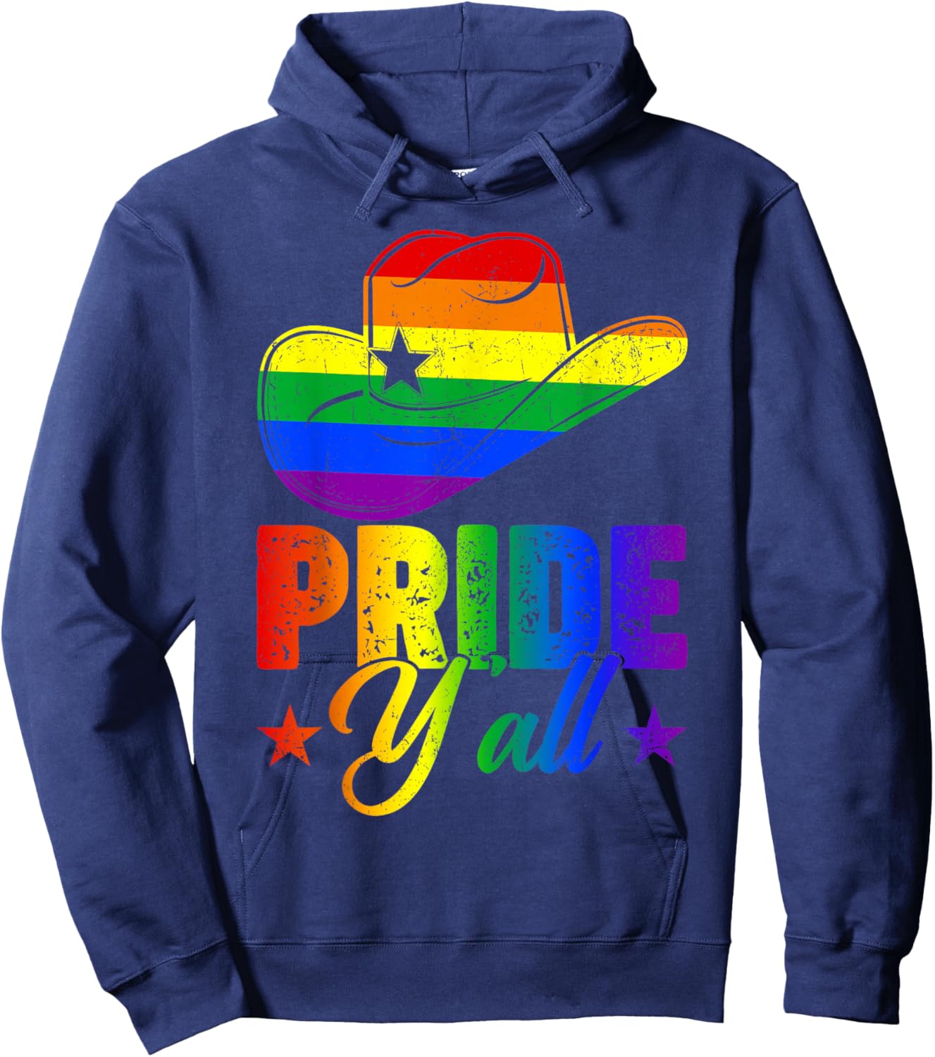 Retro Pride Y'all Cowboy Hat Rainbow Flag Gay Pride LGBT Hoodie - Hoodie | Navy