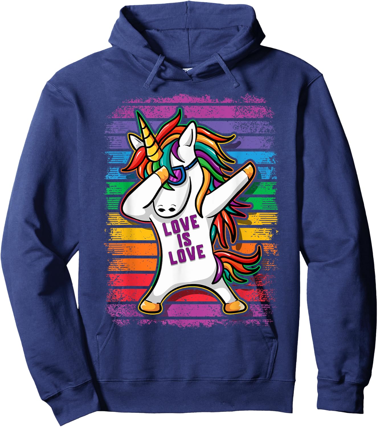 Gay Pride Dabbing Unicorn Love Is Love Hoodie - Hoodie | Navy