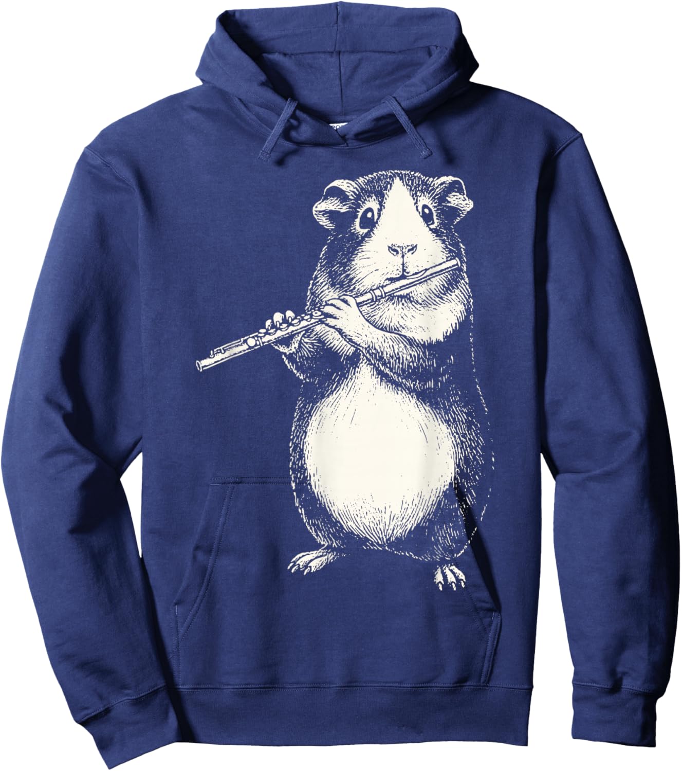 Funny Guinea Pigs Playing Flute Retro Animal Playing Instrum Hoodie - Hoodie | Navy