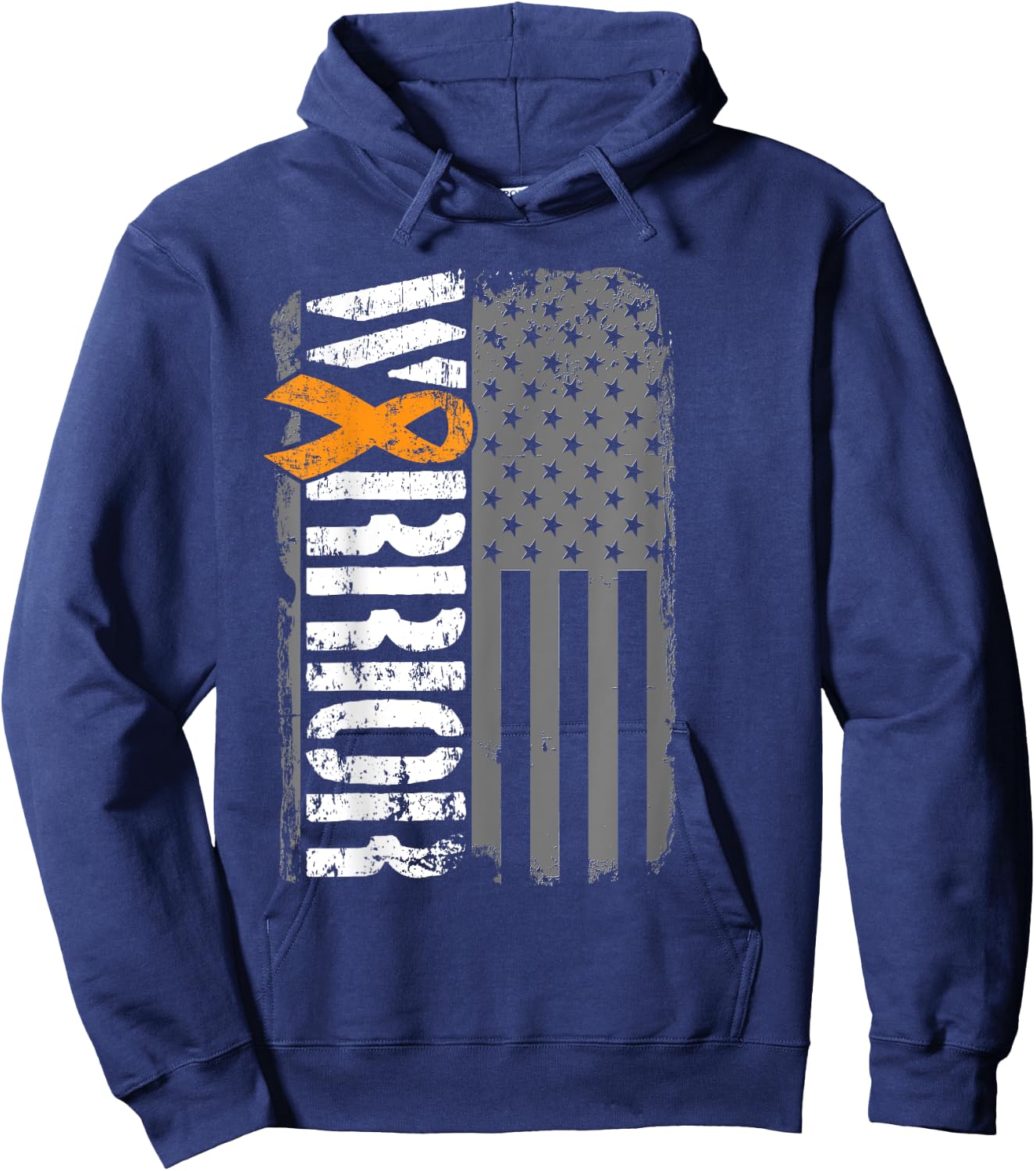 Kidney Cancer Warrior - Sideways Awareness Ribbon USA Flag Hoodie - Hoodie | Navy