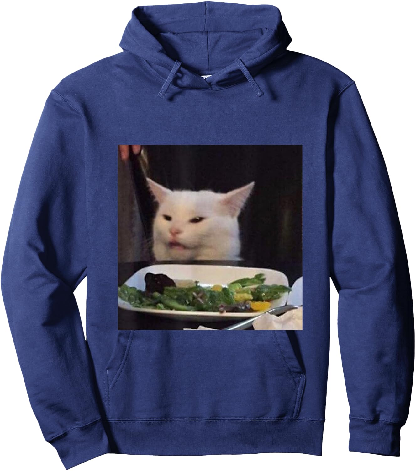 Dinner Table Cat Meme Funny Internet Yelling Confused Gift Hoodie - Hoodie | Navy