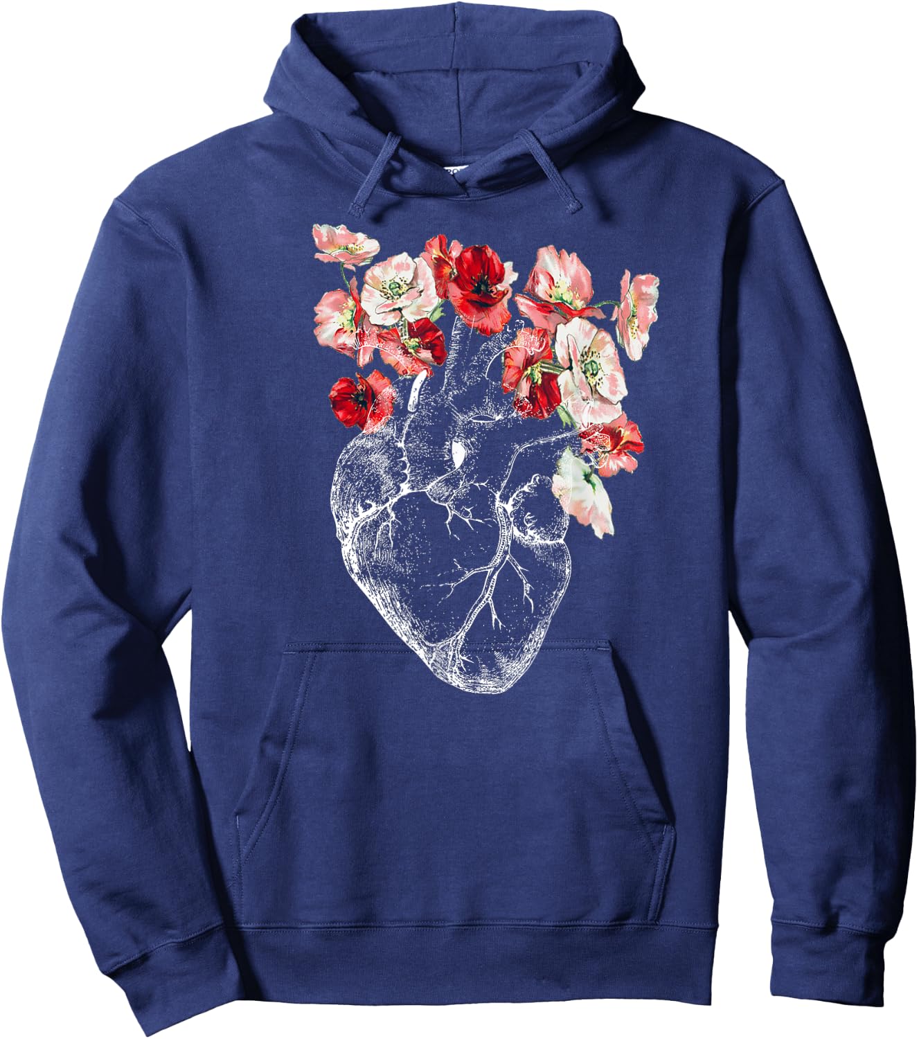 Anatomical Heart and Flowers Hoodie - Hoodie | Navy