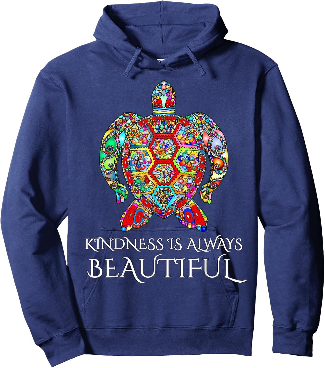 Sea Turtle Mandala Vibrant Art Ocean Life Kindness Hoodie - Hoodie | Navy