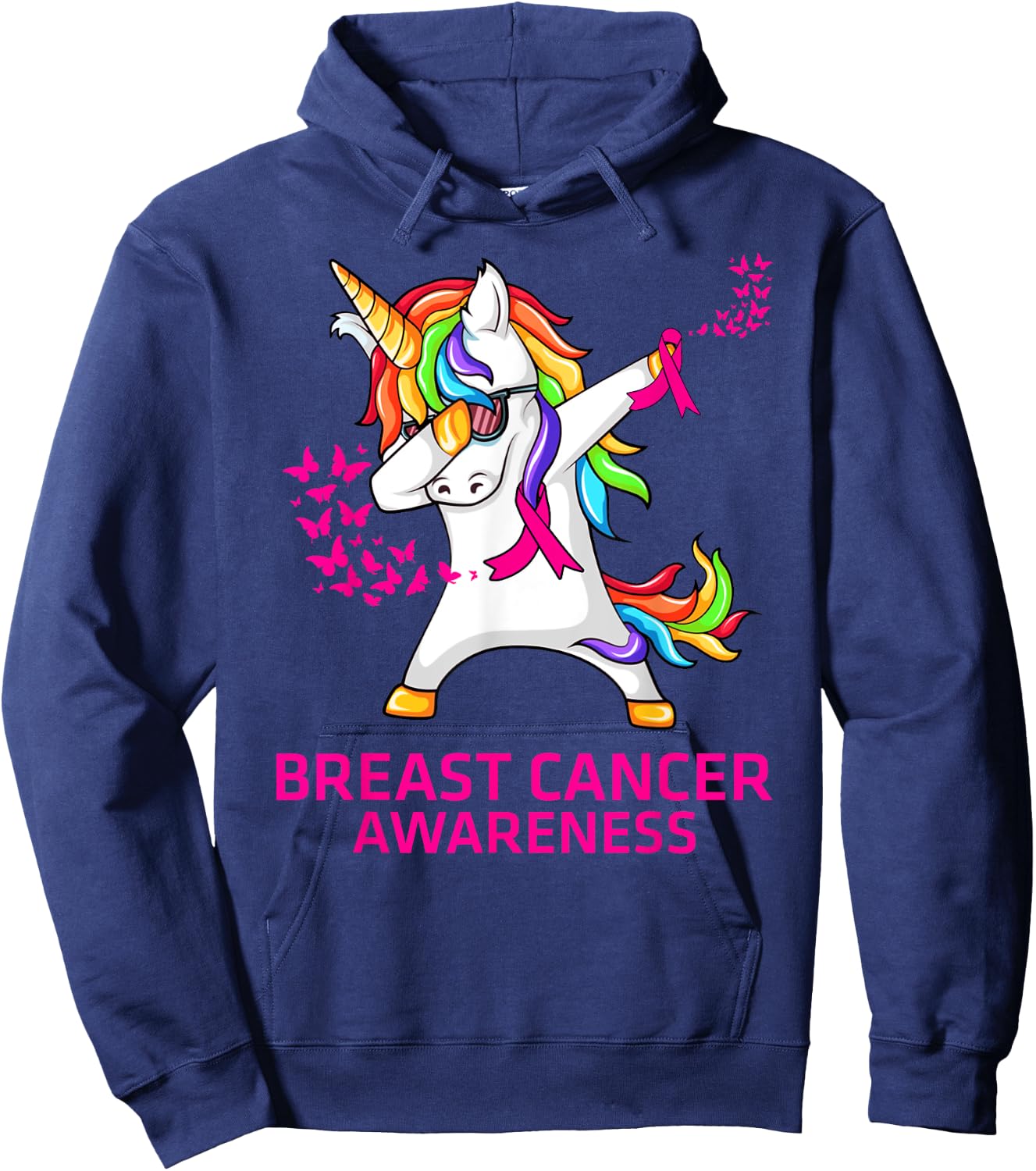 Inspirational Breast Cancer Awareness Unicorn Hoodie - Hoodie | Navy