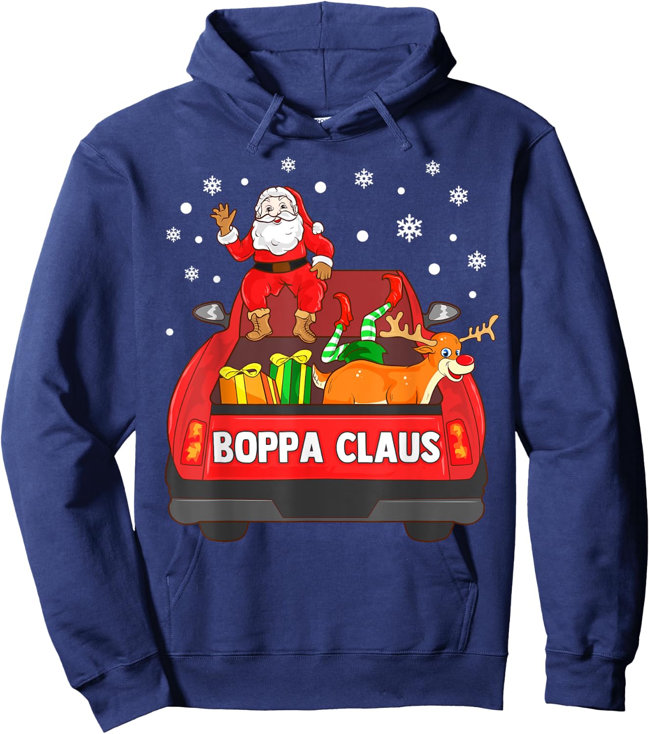 Boppa Claus Shirt Red Truck Santa Reindeer Elf Christmas Hoodie - Hoodie | Navy