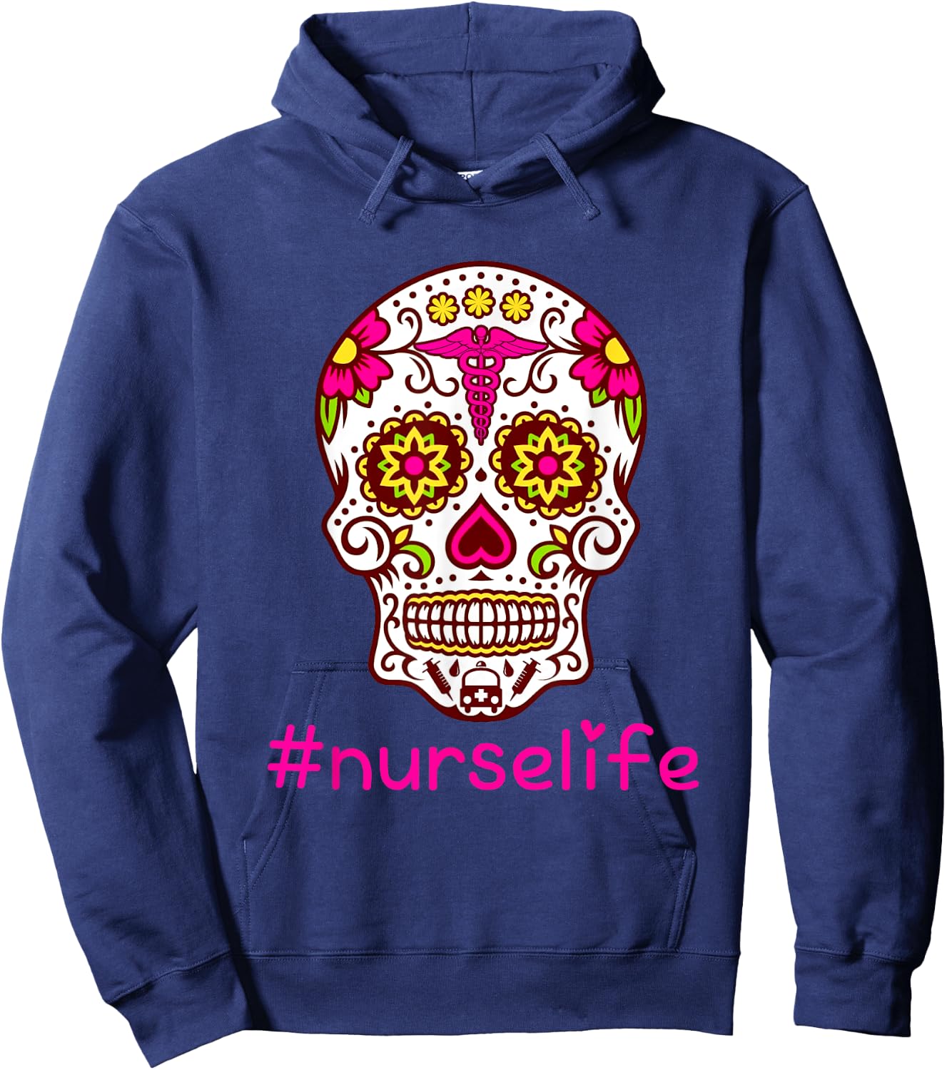 Sugar Skull Nurse Life Flower Day Of The Dead Shirt Gift Hoodie - Hoodie | Navy