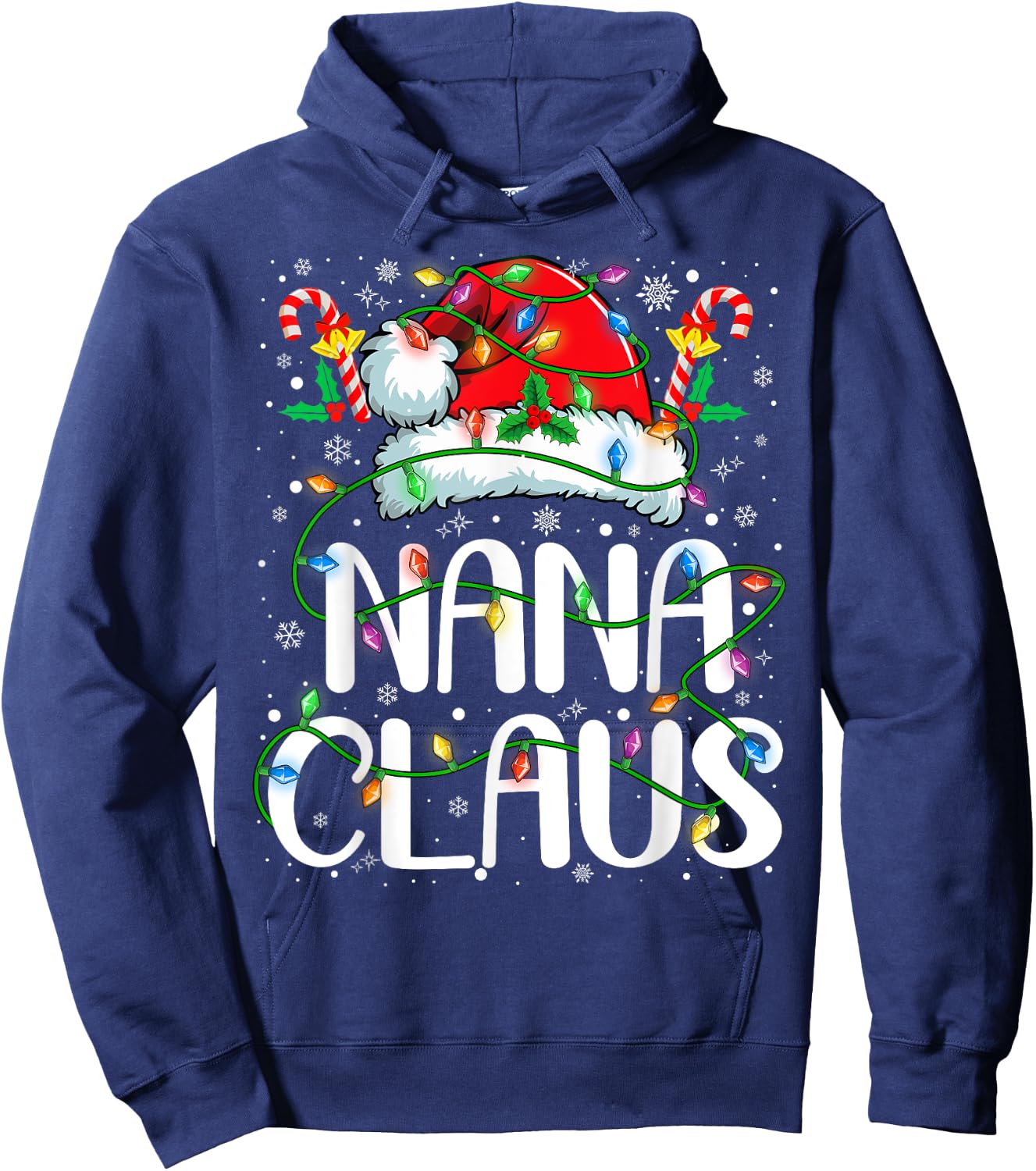 Nana Claus Christmas Lights Pajama Xmas Family Matching Hoodie - Hoodie | Navy