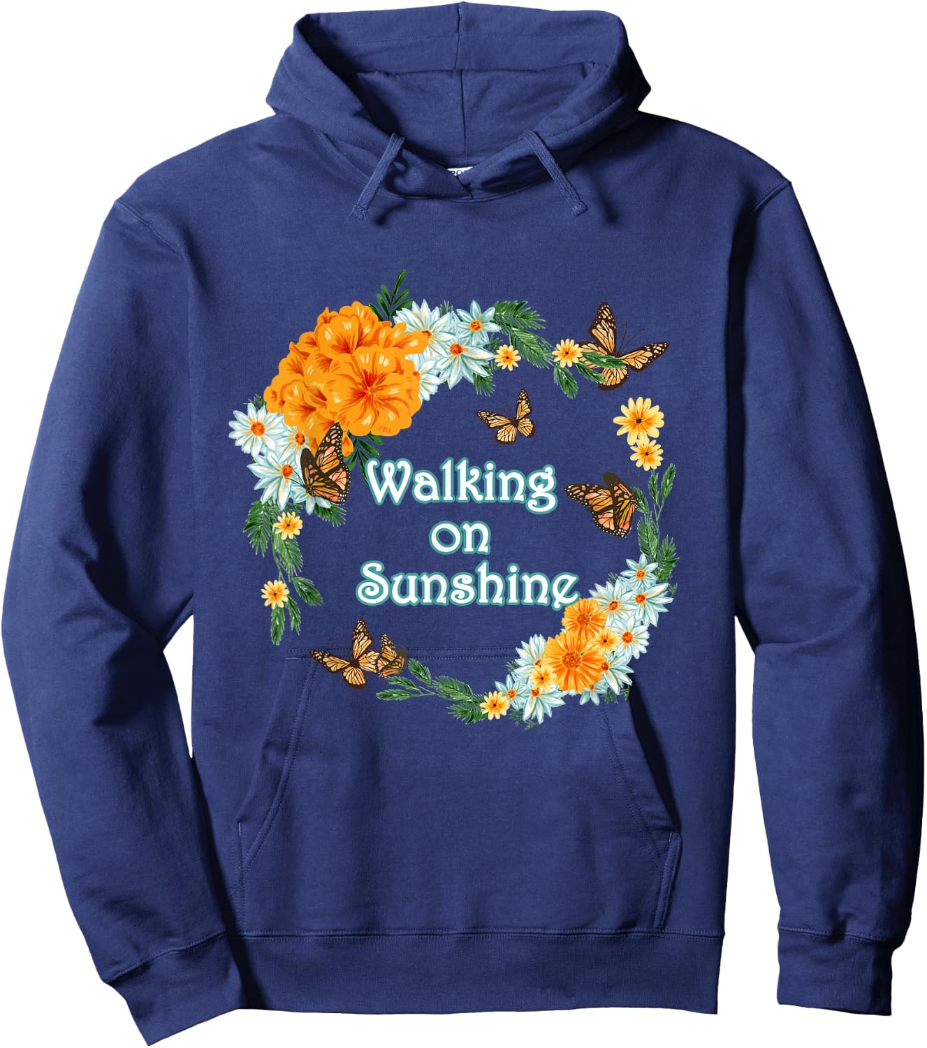 Walking on Sunshine Monarch Butterfly Vintage Summer Men Women Girls Kids Hoodie - Hoodie | Navy