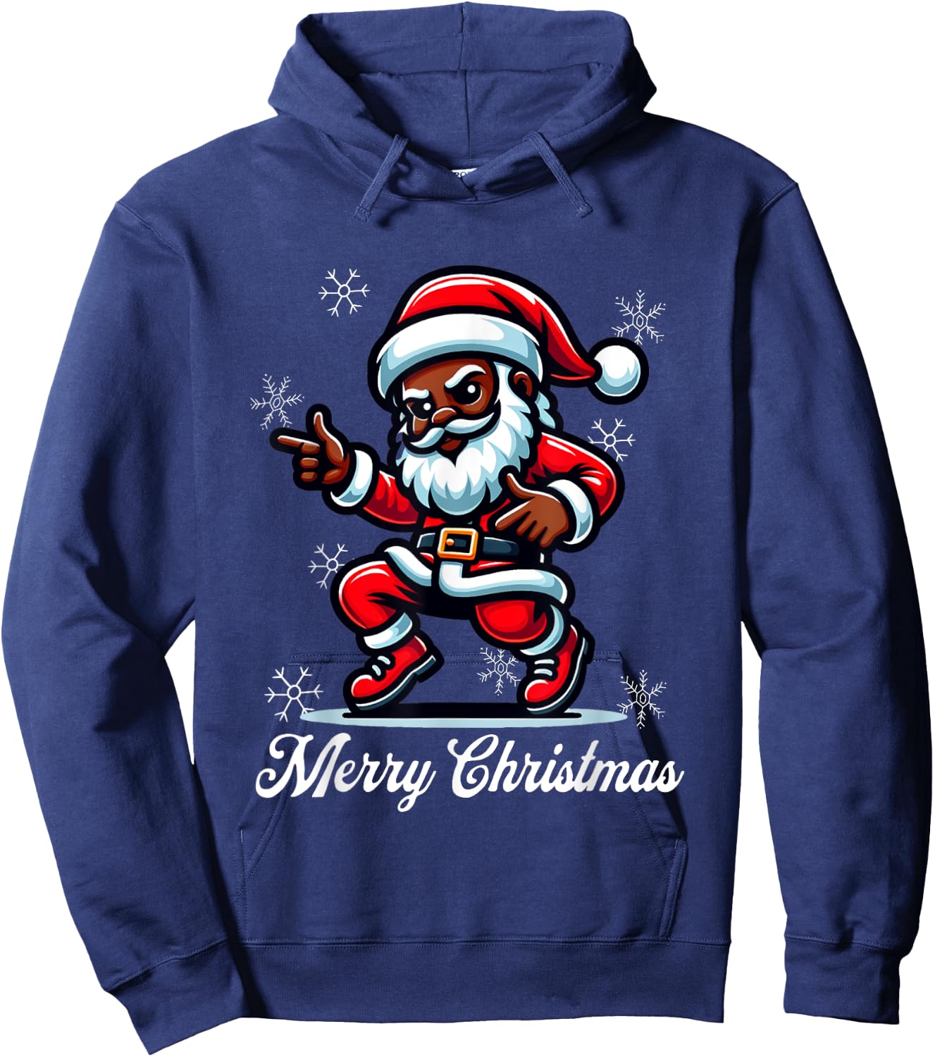 African American Santa Shirt Afro Santa Merry Christmas Hoodie - Hoodie | Navy