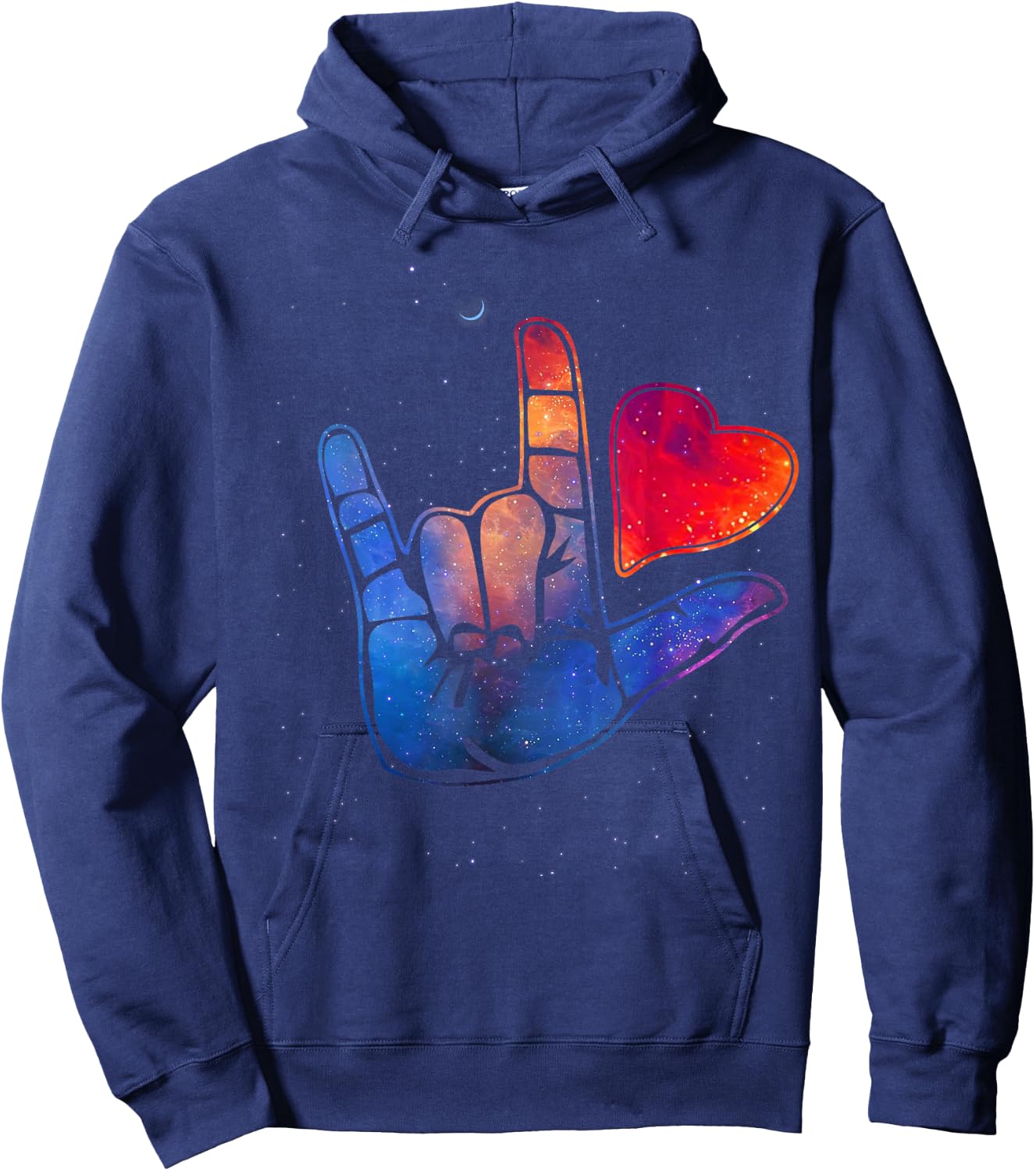 Sign Language I Love You T Shirt Space Stars Heart Gift Hoodie - Hoodie | Navy