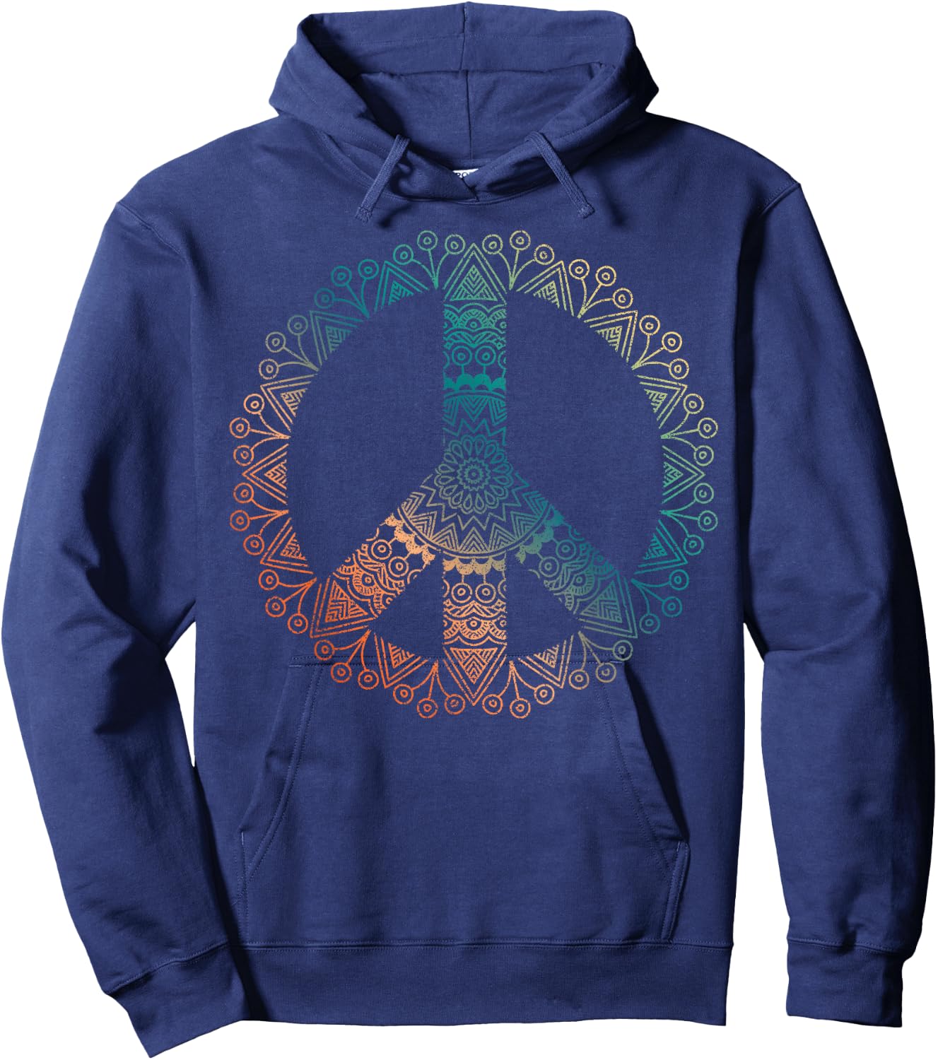 Neutral Boho Yoga Ornate Mandala Peace Sign Hippie Hoodie - Hoodie | Navy