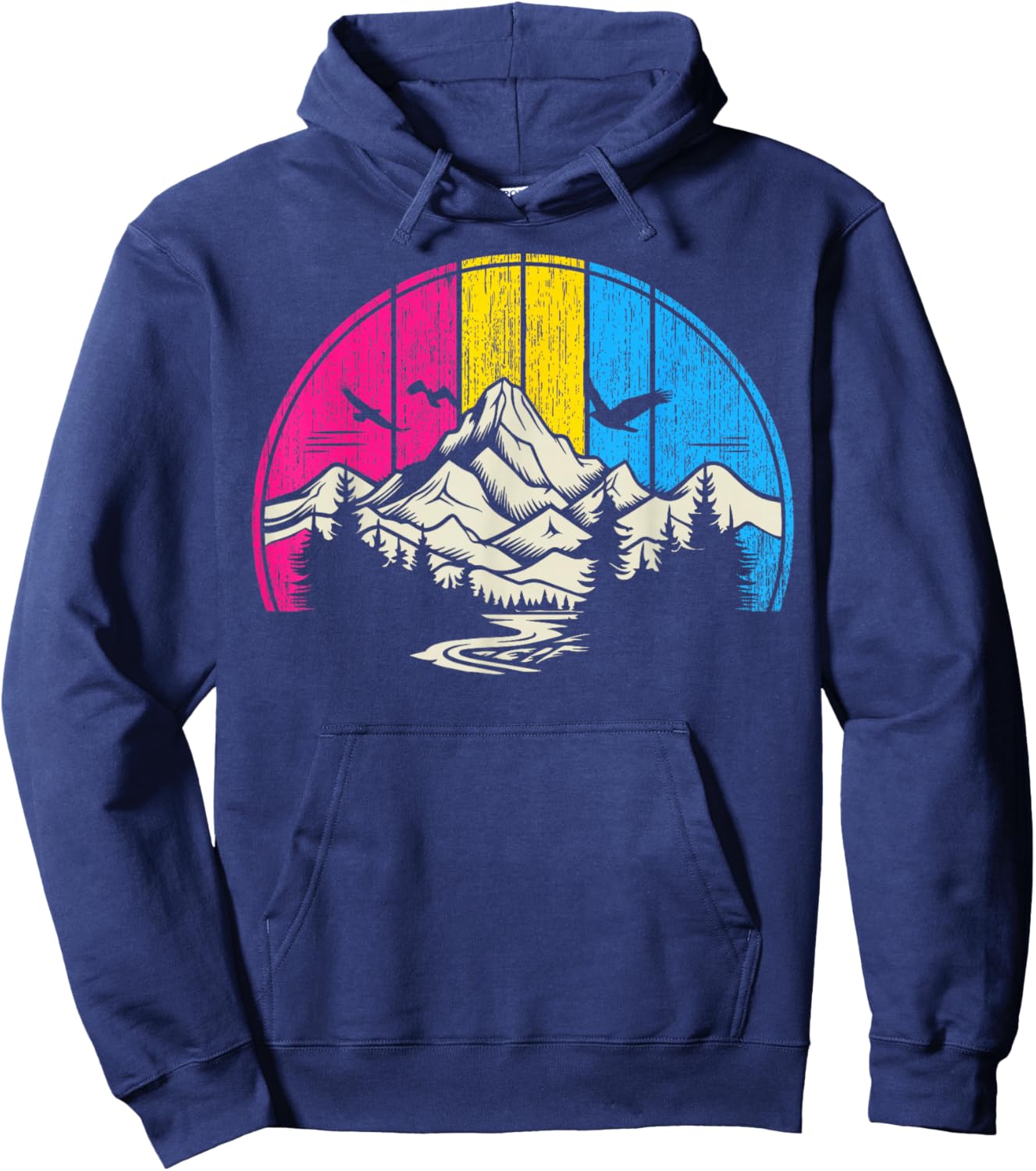 Pansexual Pride Retro Forest Mountain River Art Hoodie - Hoodie | Navy