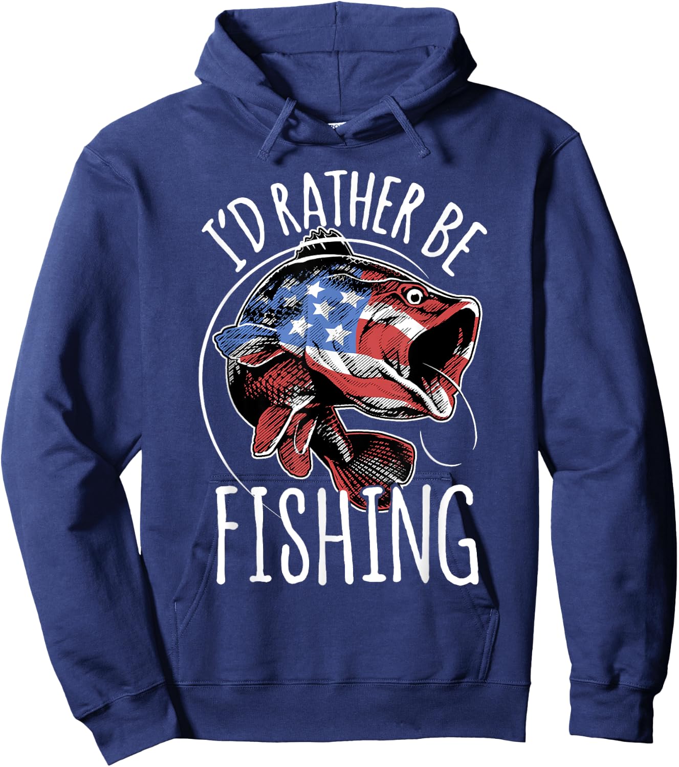 Fishing Shirt USA Flag Fish | I'd Rather Be Fishing Hoodie - Hoodie | Navy