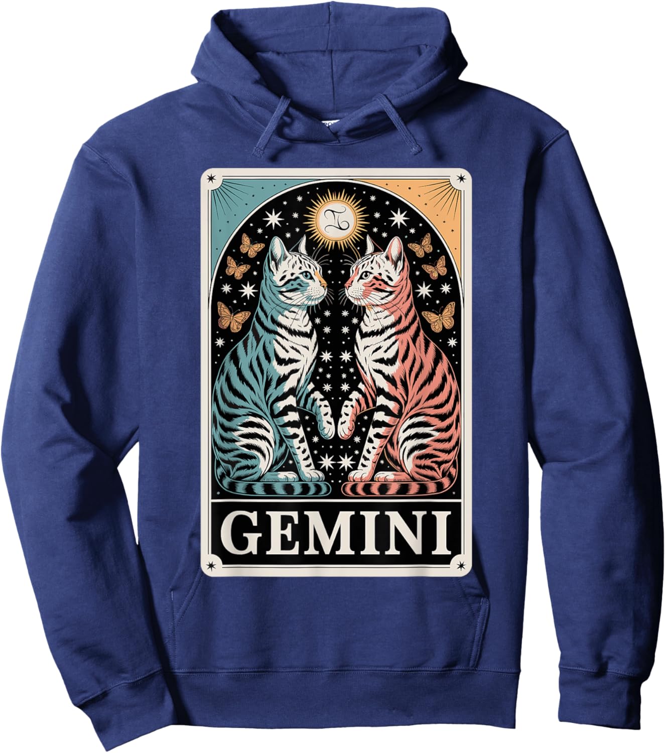 Gemini Cats Zodiac Twins Butterfly Stars Magic Hoodie - Hoodie | Navy