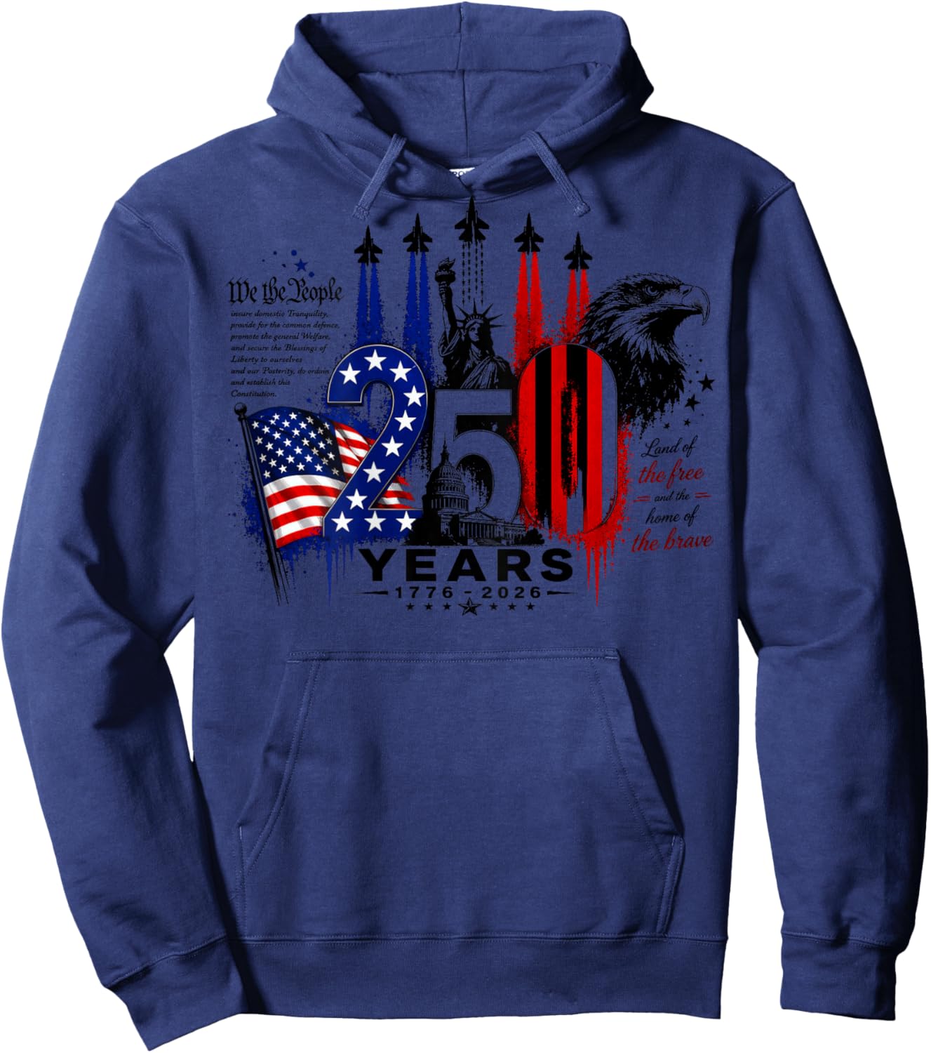 (ON Back) 1776 2026 Patriotic USA Flag Eagle Freedom Hoodie - Hoodie | Navy