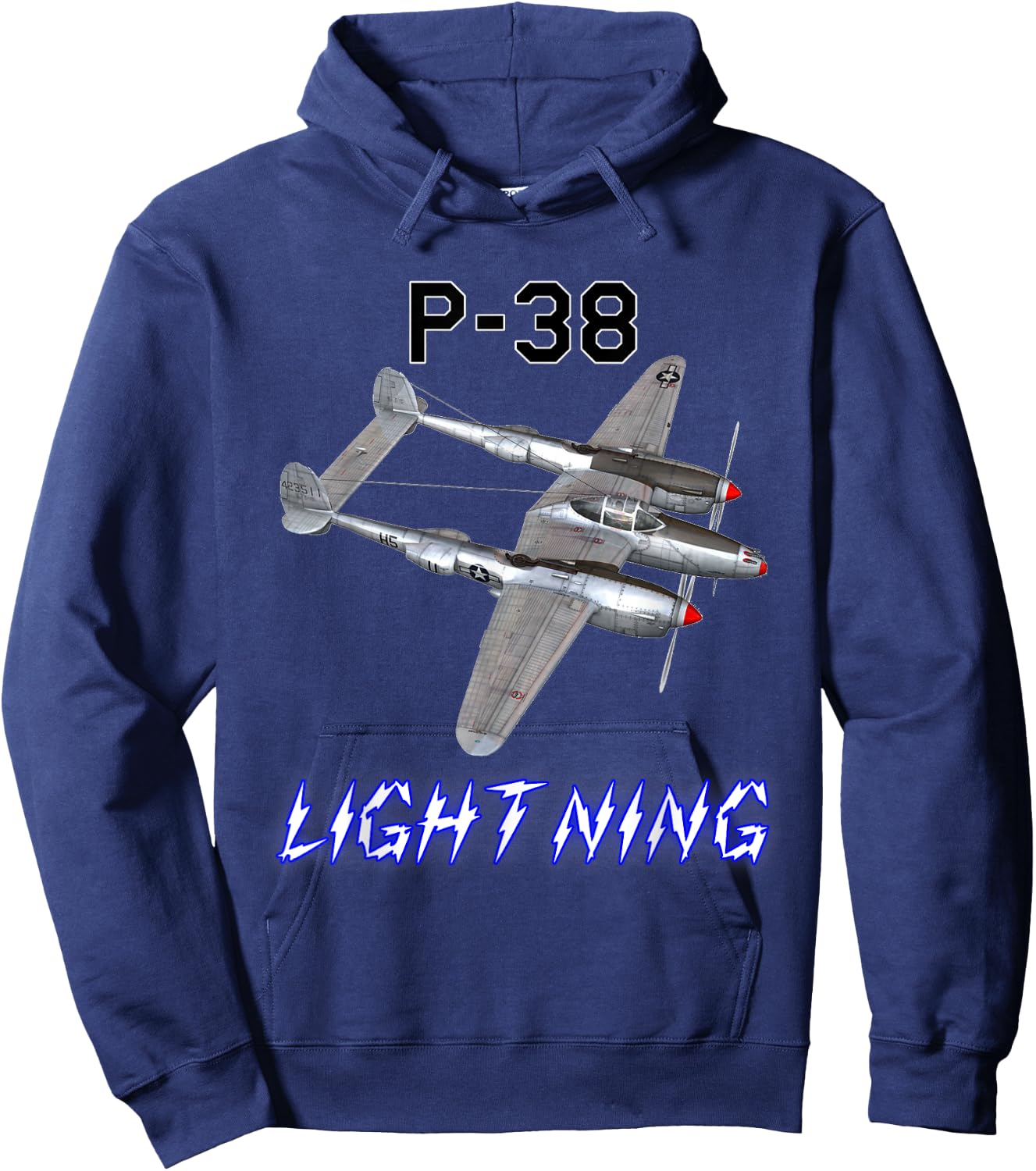 P-38 Lightning USAF Warbird WW2 Plane Hoodie - Hoodie | Navy