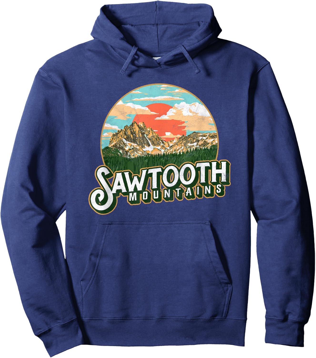 Sawtooth Mountains Idaho Vintage Retro Graphic Hoodie - Hoodie | Navy