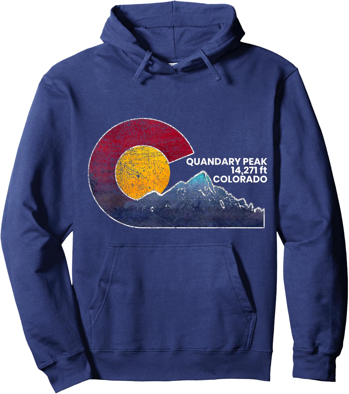 Quandary Peak Colorado Flag Inspired Scenery Hoodie - Hoodie | Navy