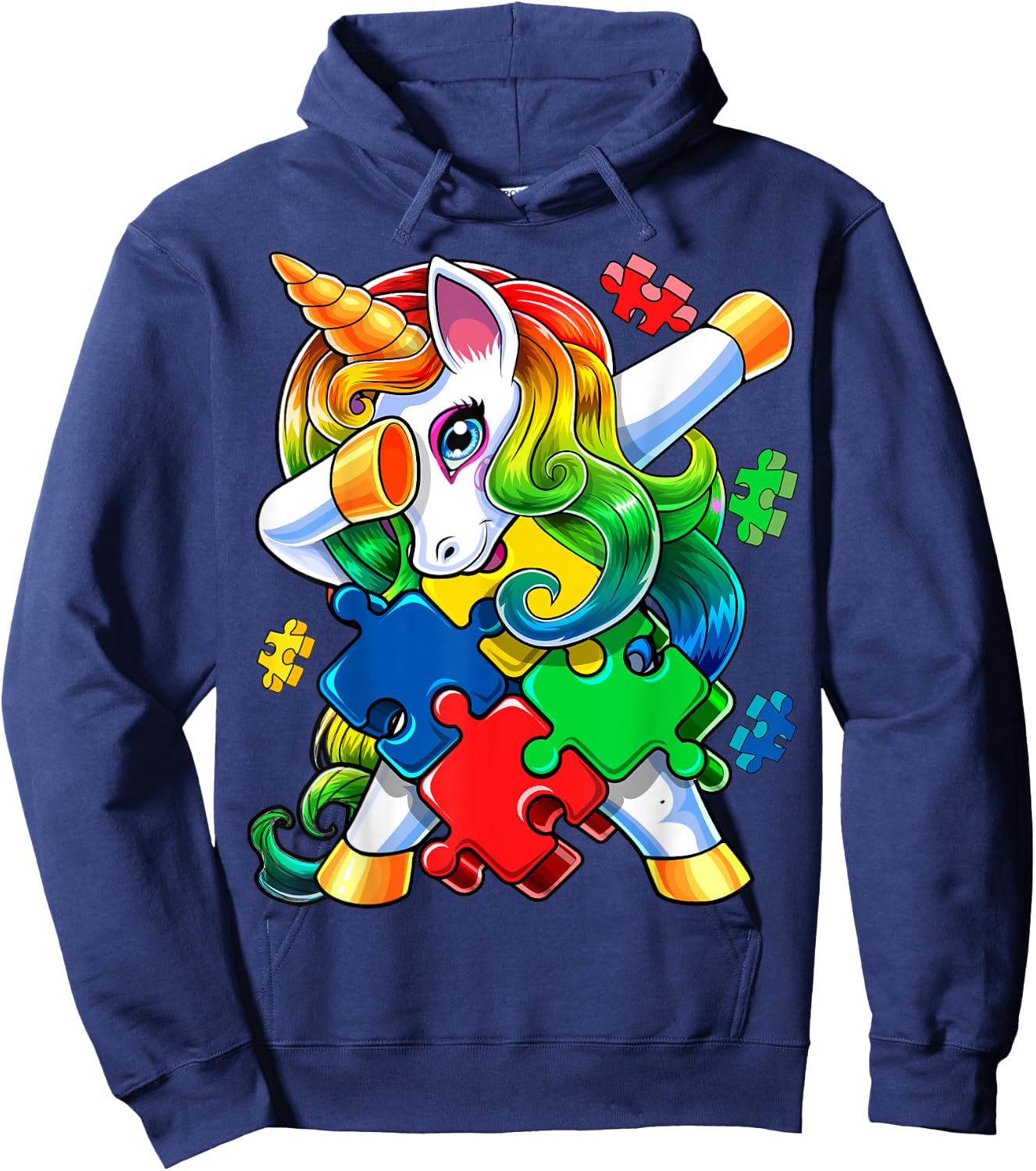 Autism Awareness Dabbing Unicorn Puzzle Piece Gift Kids Hoodie - Hoodie | Navy