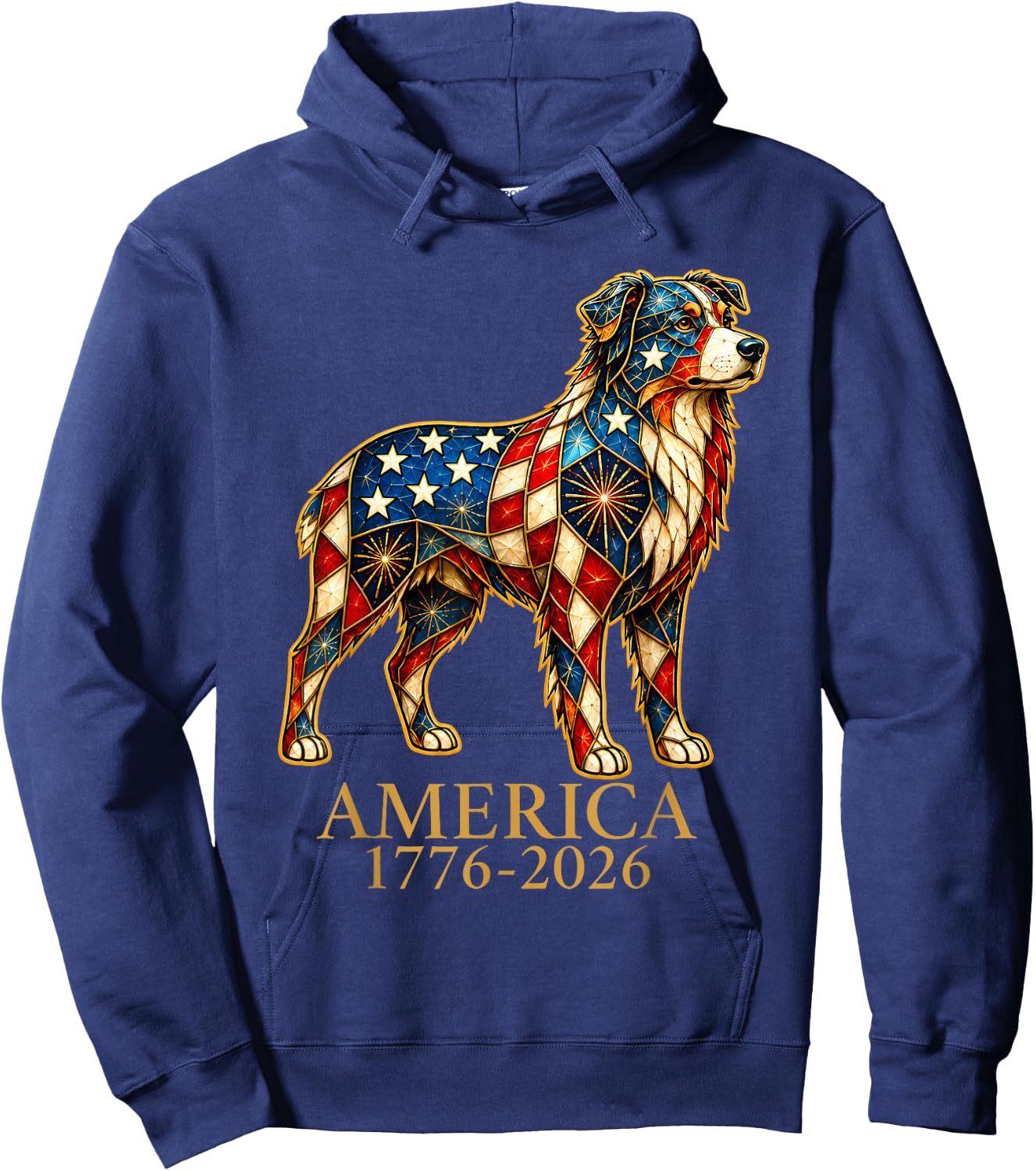 America 1776-2026 Australian Shepherd Patriotic US Flag USA Hoodie - Hoodie | Navy