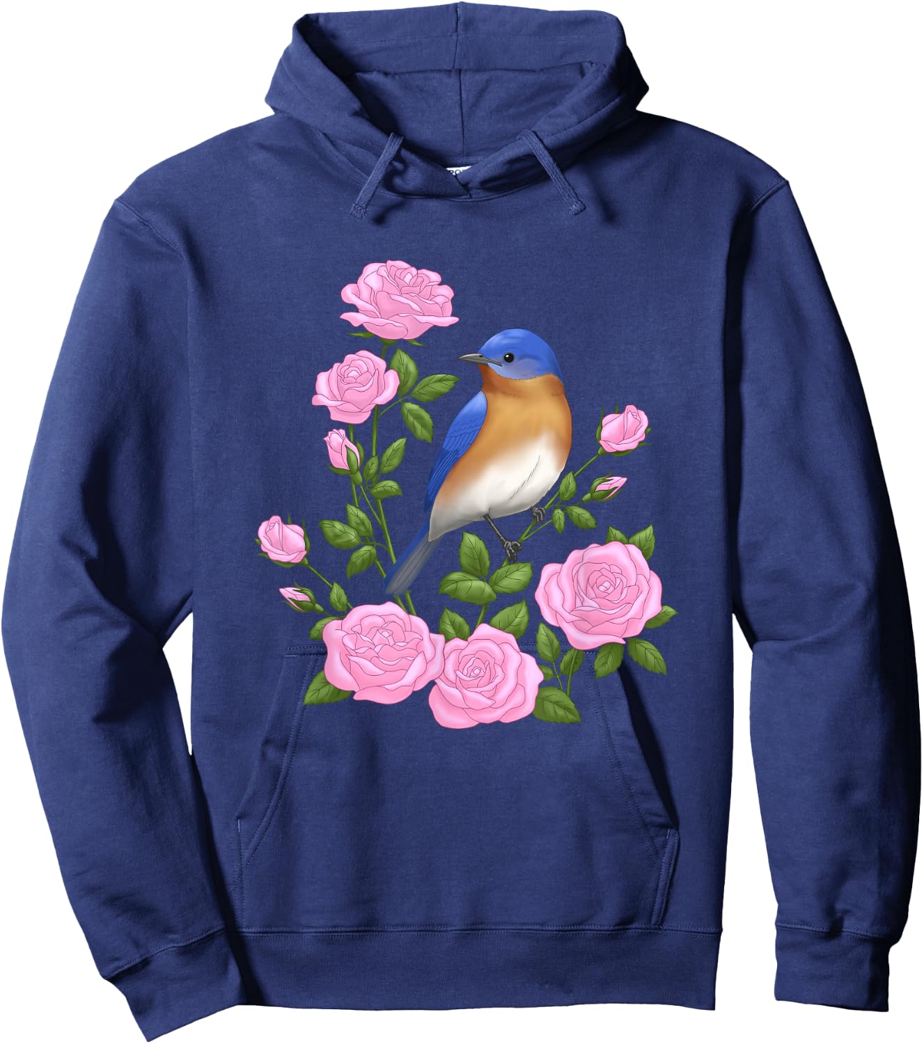 Eastern Bluebird and Pretty Pink Roses Hoodie - Hoodie | Navy