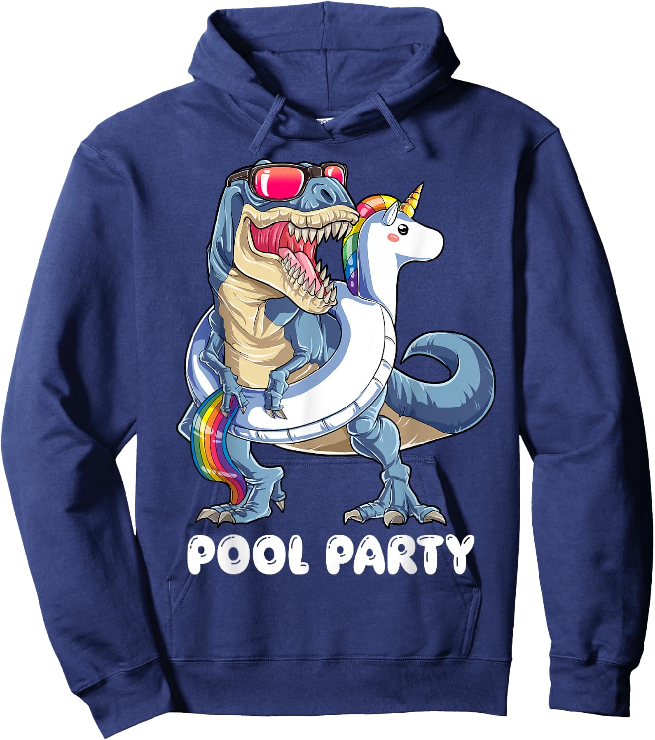 Pool Party Dinosaur Unicorn T shirt T rex Float Rainbow Gift Hoodie - Hoodie | Navy