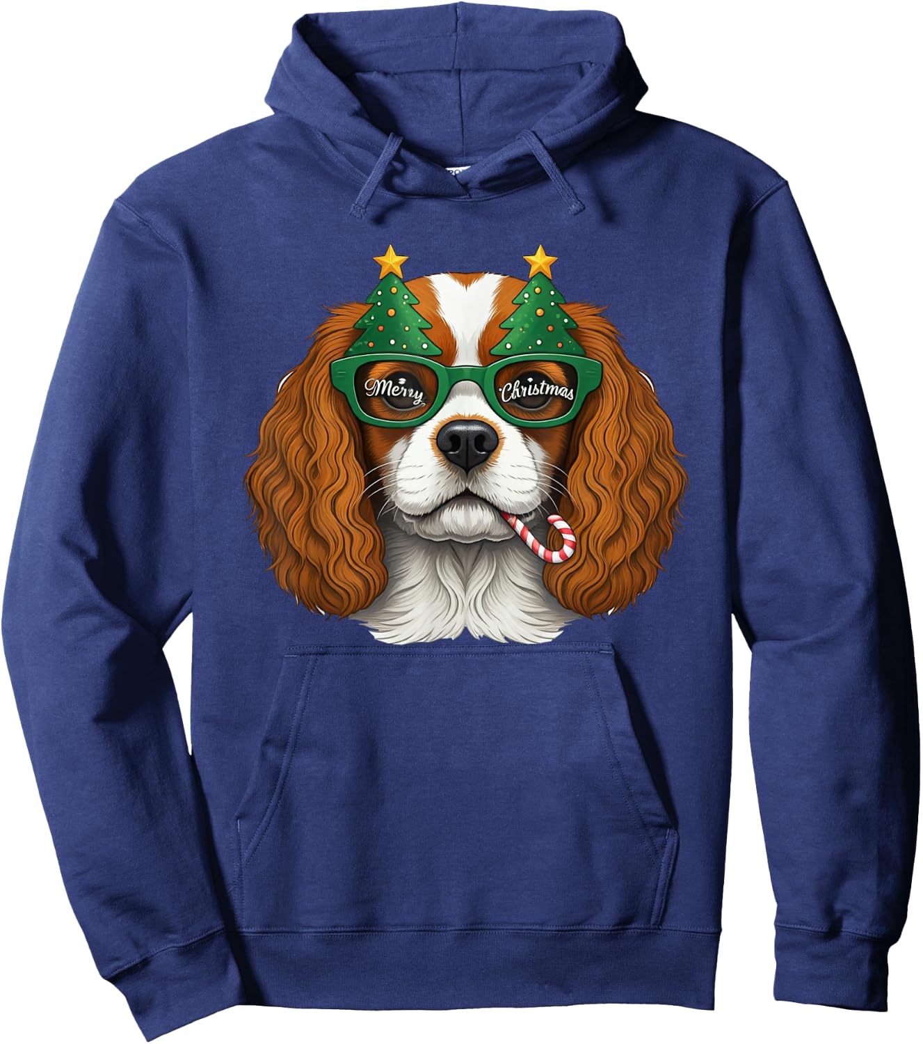 Christmas Tree Sunglasses Cavalier King Charles Spaniel Hoodie - Hoodie | Navy
