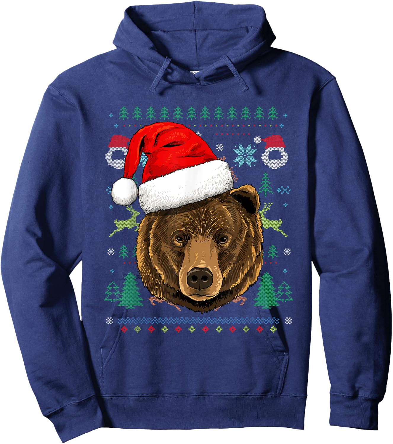 Bear Ugly Christmas Santa Hat Xmas Hoodie - Hoodie | Navy