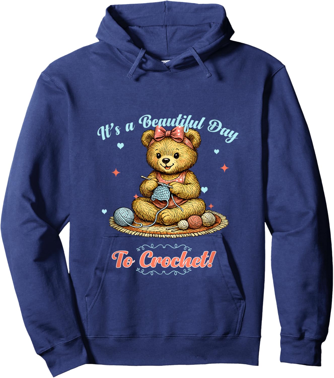 Cute Vintage Bear Crochet Hobby Crafting Storybook Graphic Hoodie - Hoodie | Navy
