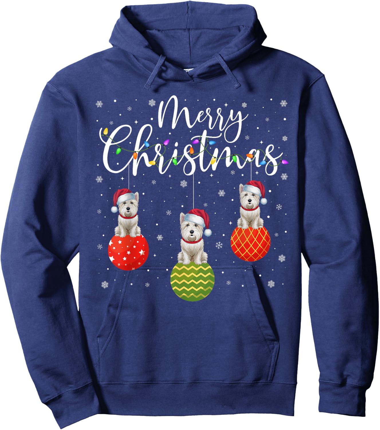 Merry Christmas Lights Santa Hat Westie Dog Ugly Xmas Men Women Kids Hoodie - Hoodie | Navy