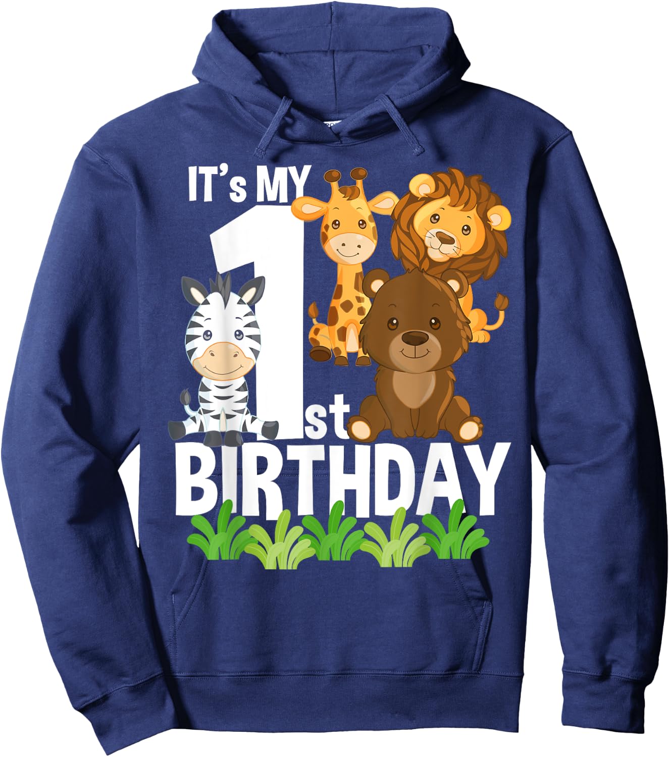 It's My 1st Birthday Zoo Theme Birthday Safari Jungle Animal Hoodie - Hoodie | Navy