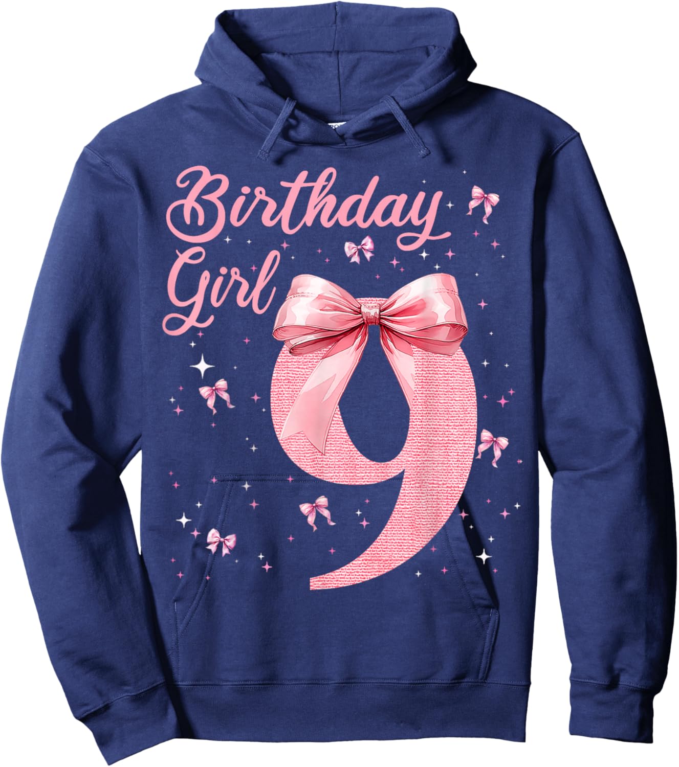 Kids 9th Birthday Girl Coquette Bow Theme 9 Year Old Girls Hoodie - Hoodie | Navy