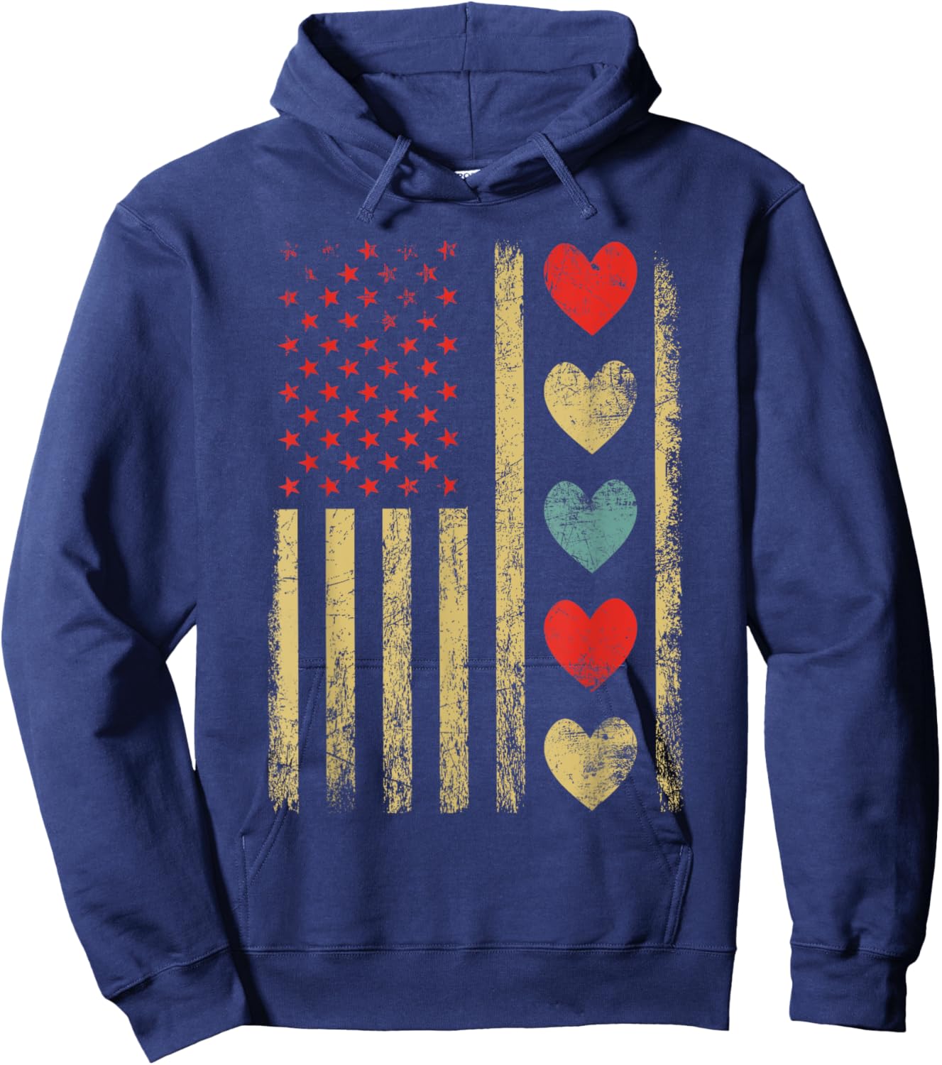 Vintage Hearts Cool Retro Flag USA Valentines Day Hoodie - Hoodie | Navy