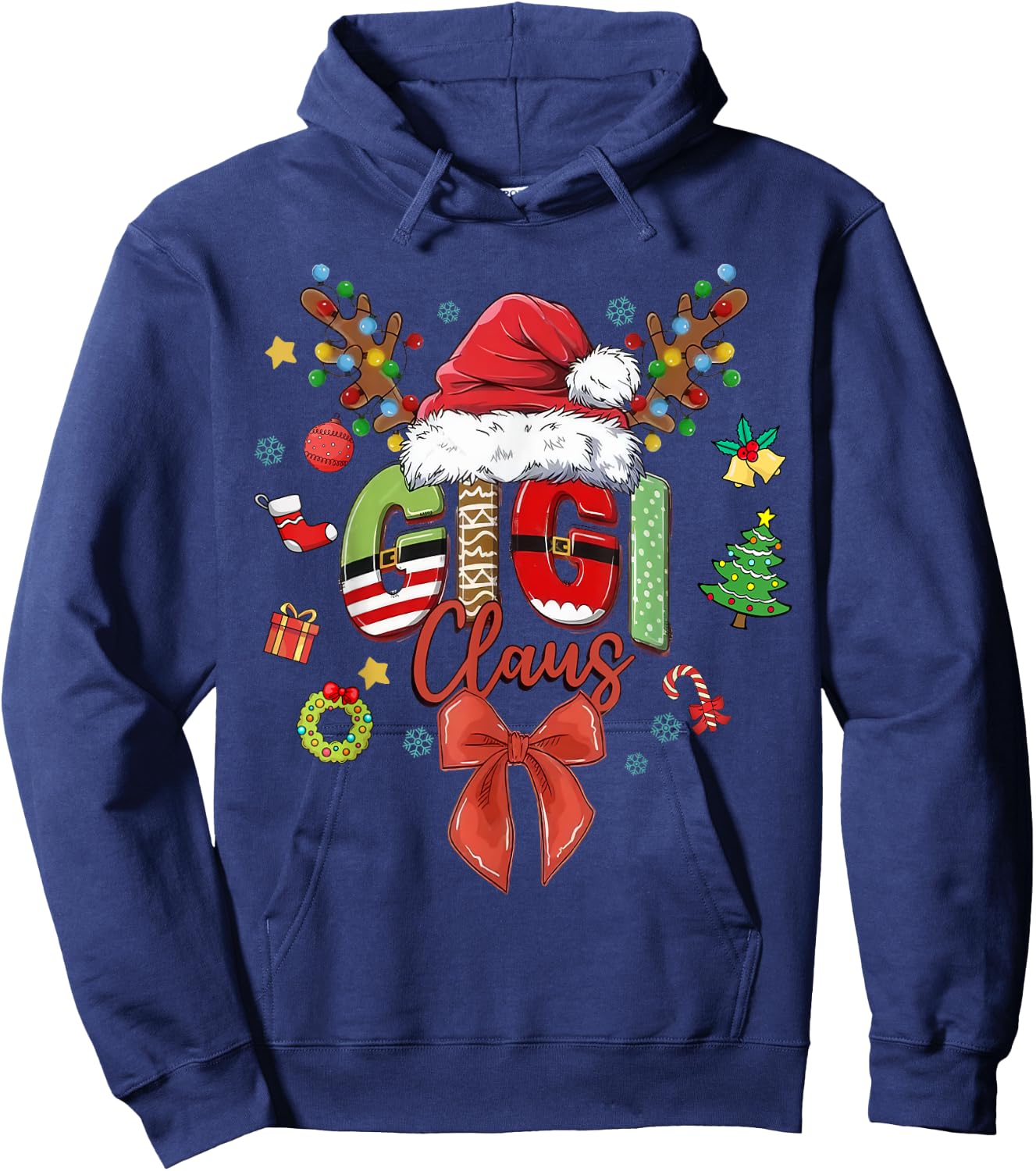 Gigi Claus Coquette Christmas Matching Family Xmas Santa Hat Hoodie - Hoodie | Navy