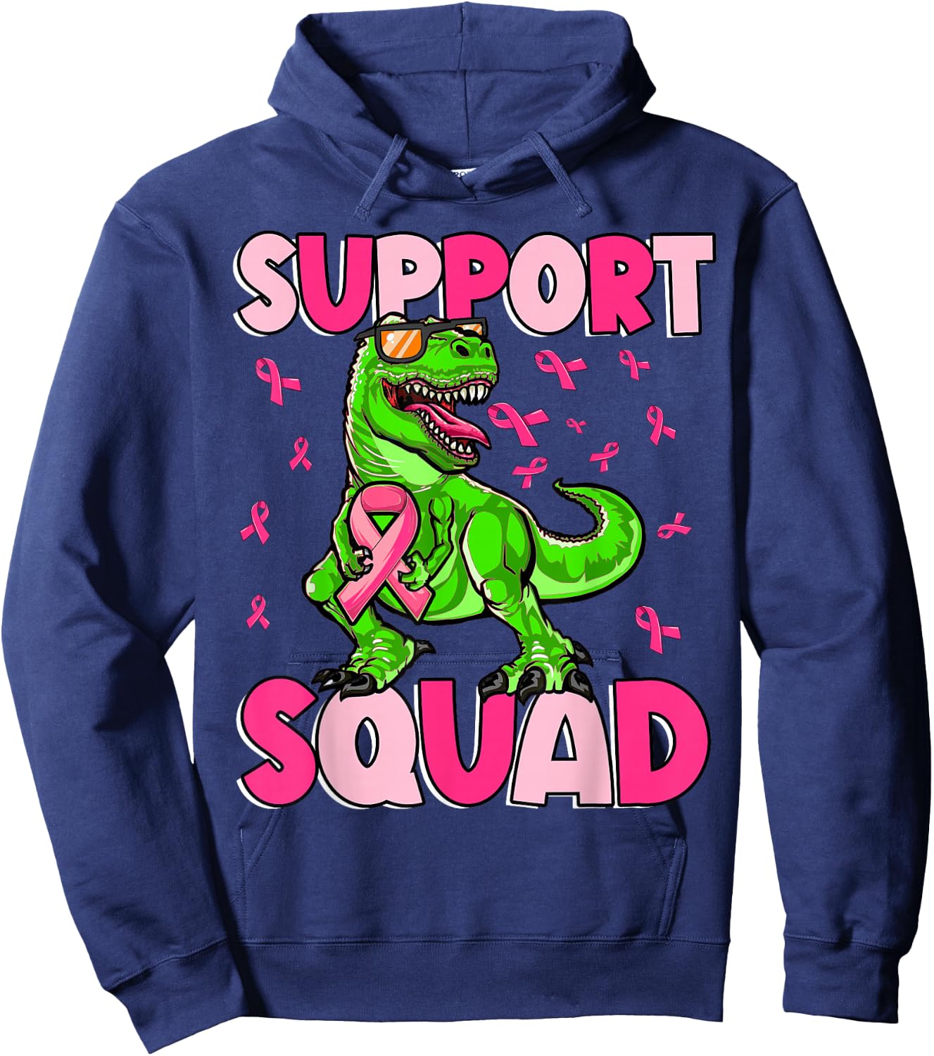 Dinosaur Breast Cancer Support Squad Pink Ribbon Boys Kids Hoodie - Hoodie | Navy