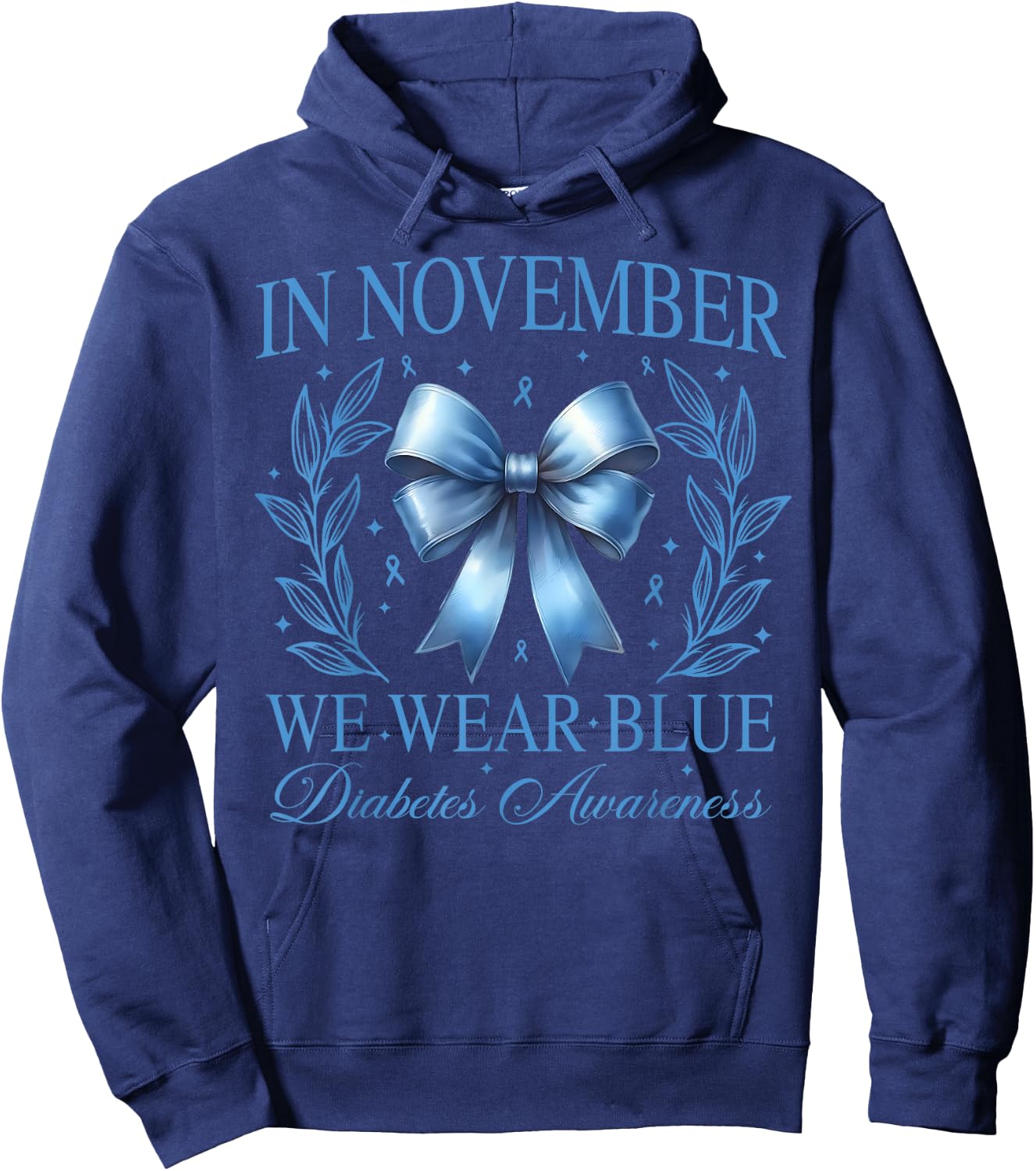 In November We Wear Blue Coquette Bow Diabetes Awareness Hoodie - Hoodie | Navy