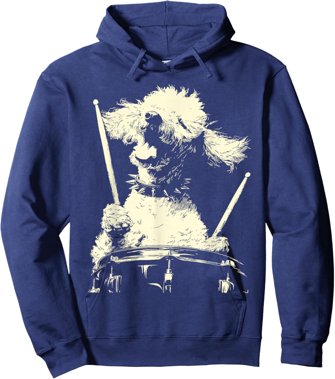 Poodle Playing Drums Funny Musician Dog Drummer Punk Grunge Hoodie - Hoodie | Navy