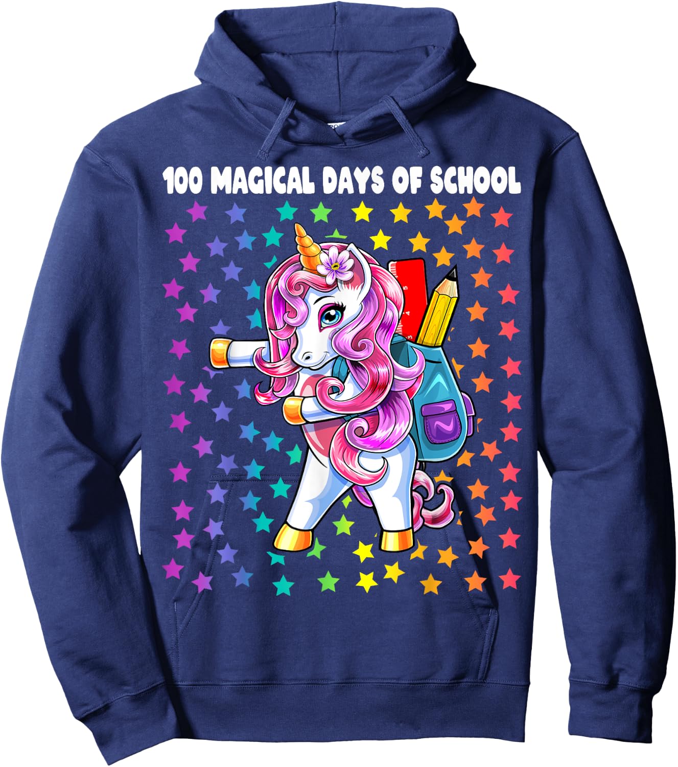 100 Magical Days of School Flossing Unicorn Gift Girls Hoodie - Hoodie | Navy