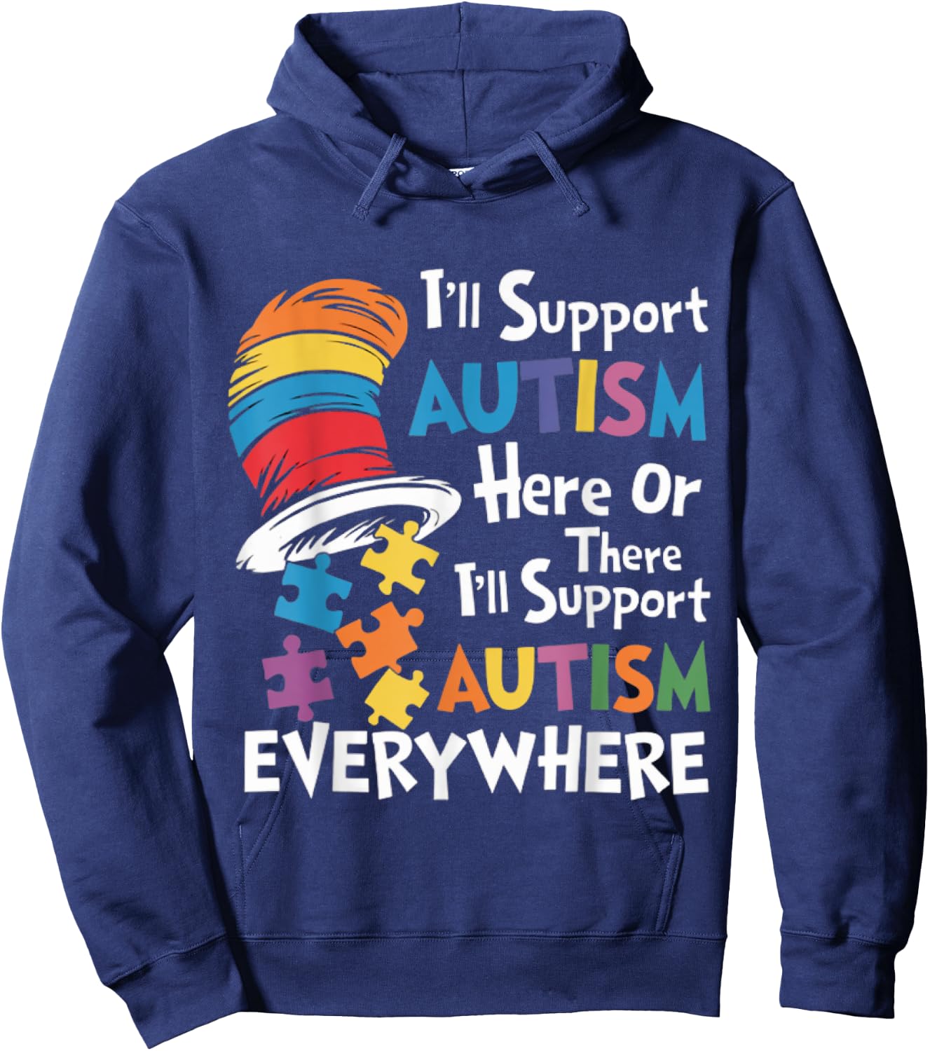Retro I'll Support Autism Here Hat Puzzles Autism Awareness Hoodie - Hoodie | Navy