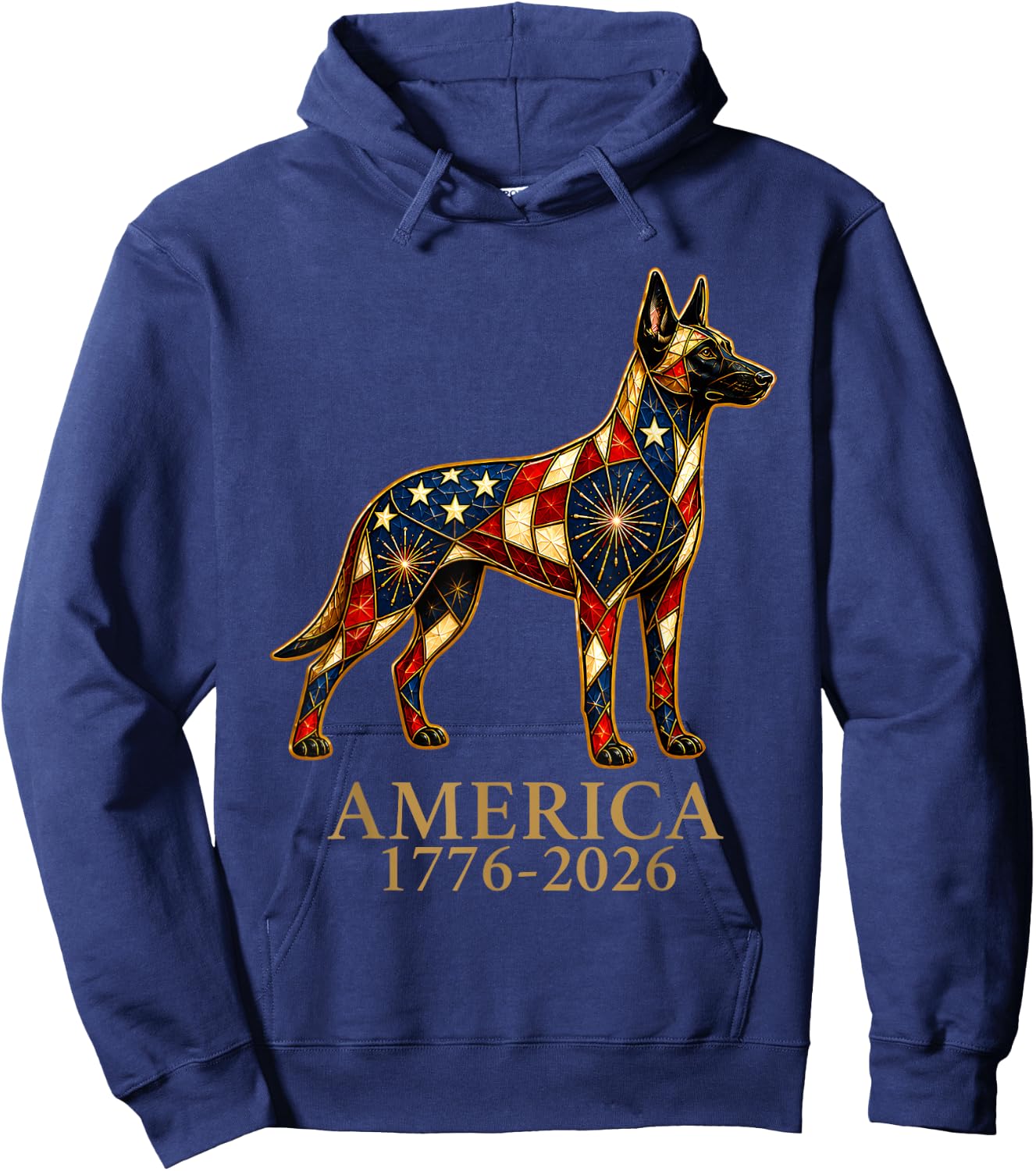 America 1776-2026 Belgian Malinois Patriotic US Flag USA Hoodie - Hoodie | Navy