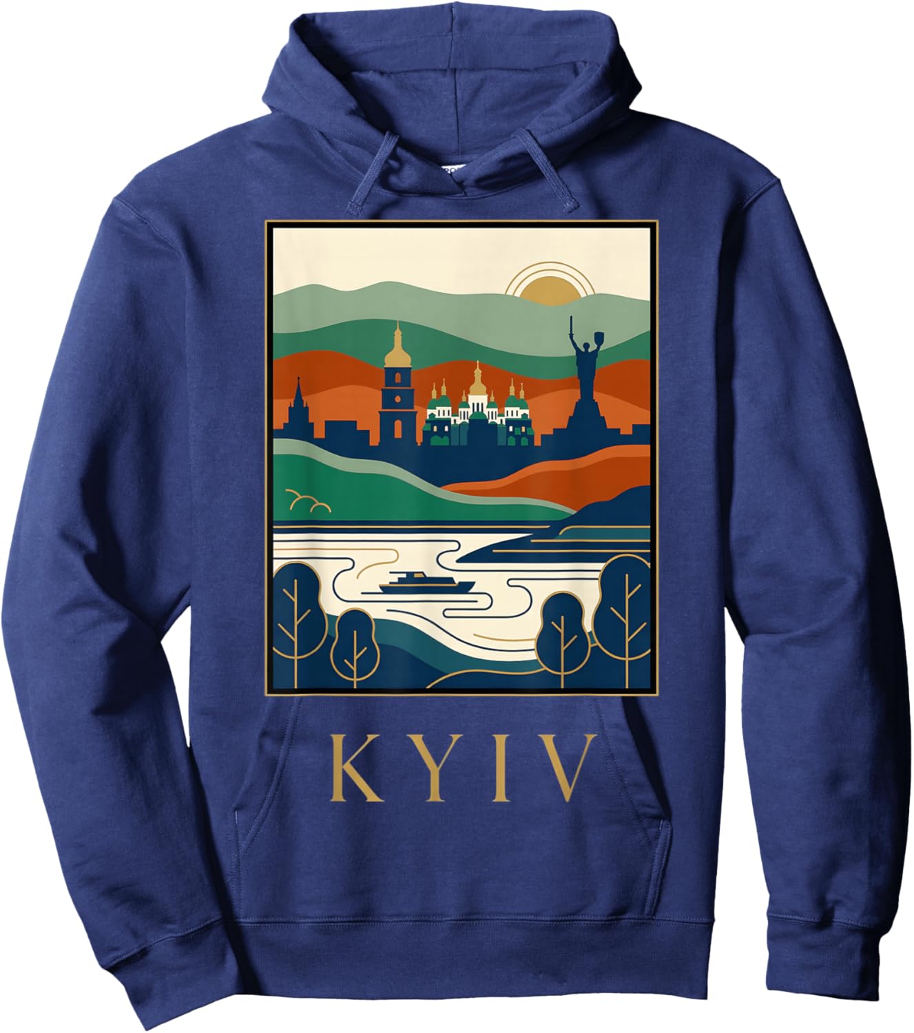 Kyiv Ukraine Vintage Retro Skyline Travel Art Design Hoodie - Hoodie | Navy