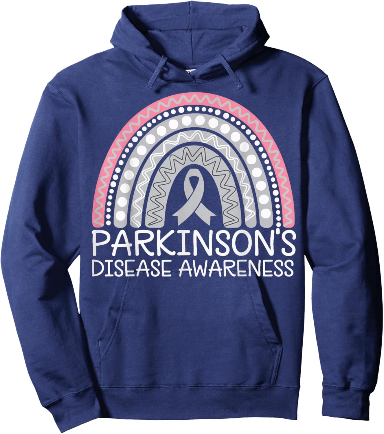 Parkinson's Fighter Gray Riboon -Adults Parkinson's Disease Awareness - Black, Small, Short Sleeve, Crew Collar, Letter Print Hoodie - Hoodie | Navy