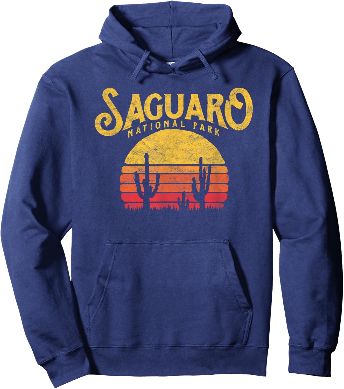 Vintage Saguaro National Park - Retro Cactus & Sun Hoodie - Hoodie | Navy