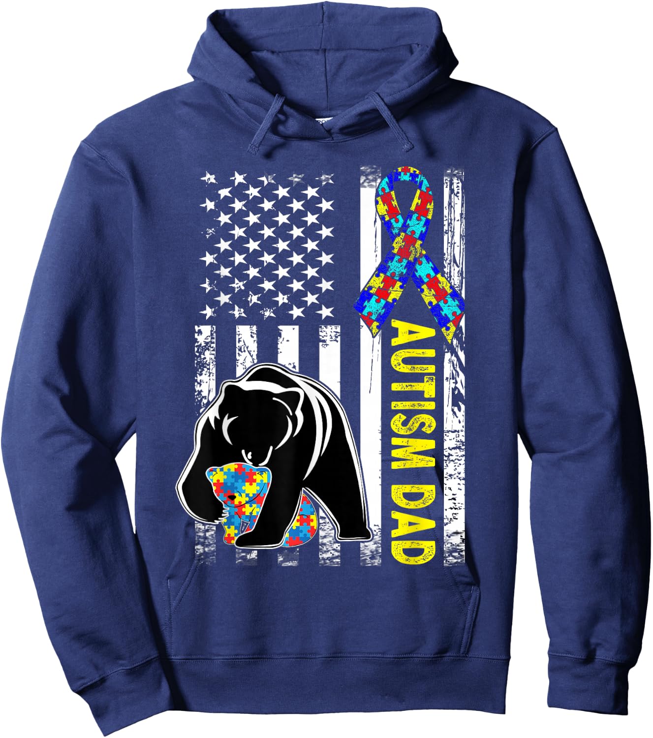 Dad Autism Awareness American Flag Fathers Day Daddy Small Hoodie - Hoodie | Navy