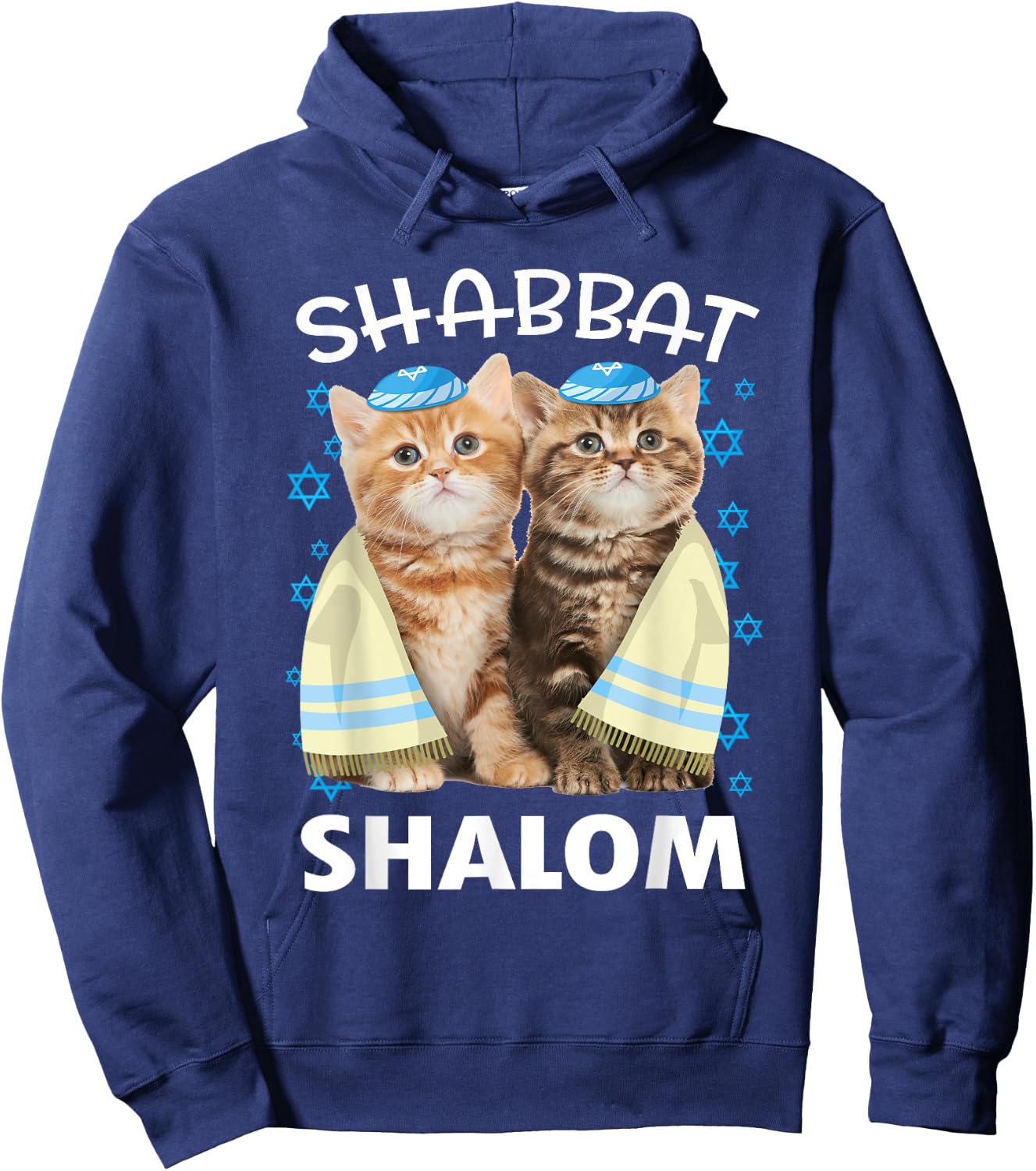 Shabbat Shalom Shirt Cute Cats With Kippah Funny Jewish Hoodie - Hoodie | Navy