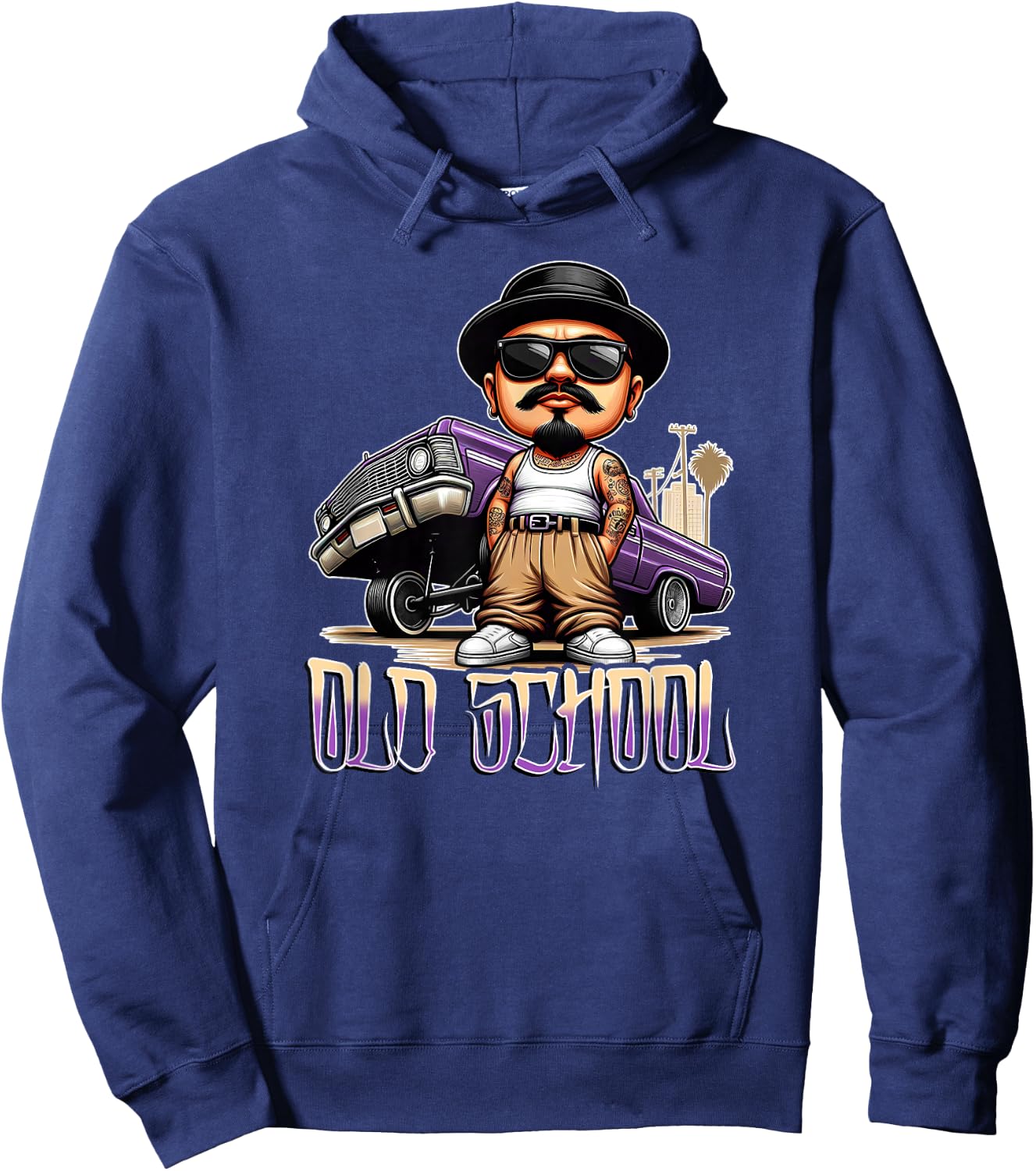 OLD SCHOOL Chicano Low Rider Art Homie Chicano Clothing Hoodie - Hoodie | Navy